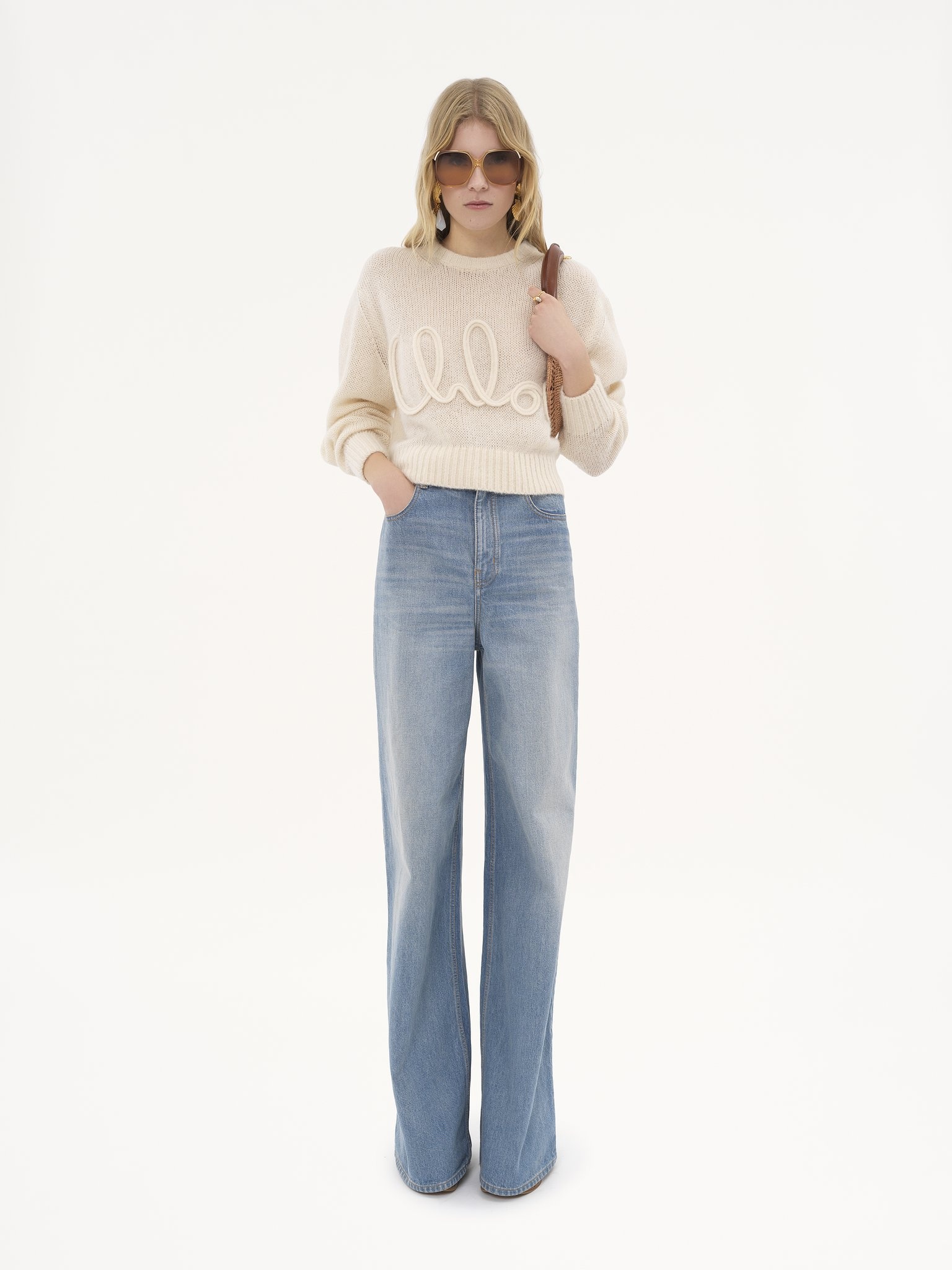 LOGO SWEATER IN ALPACA WOOL & SILK KNIT - 3