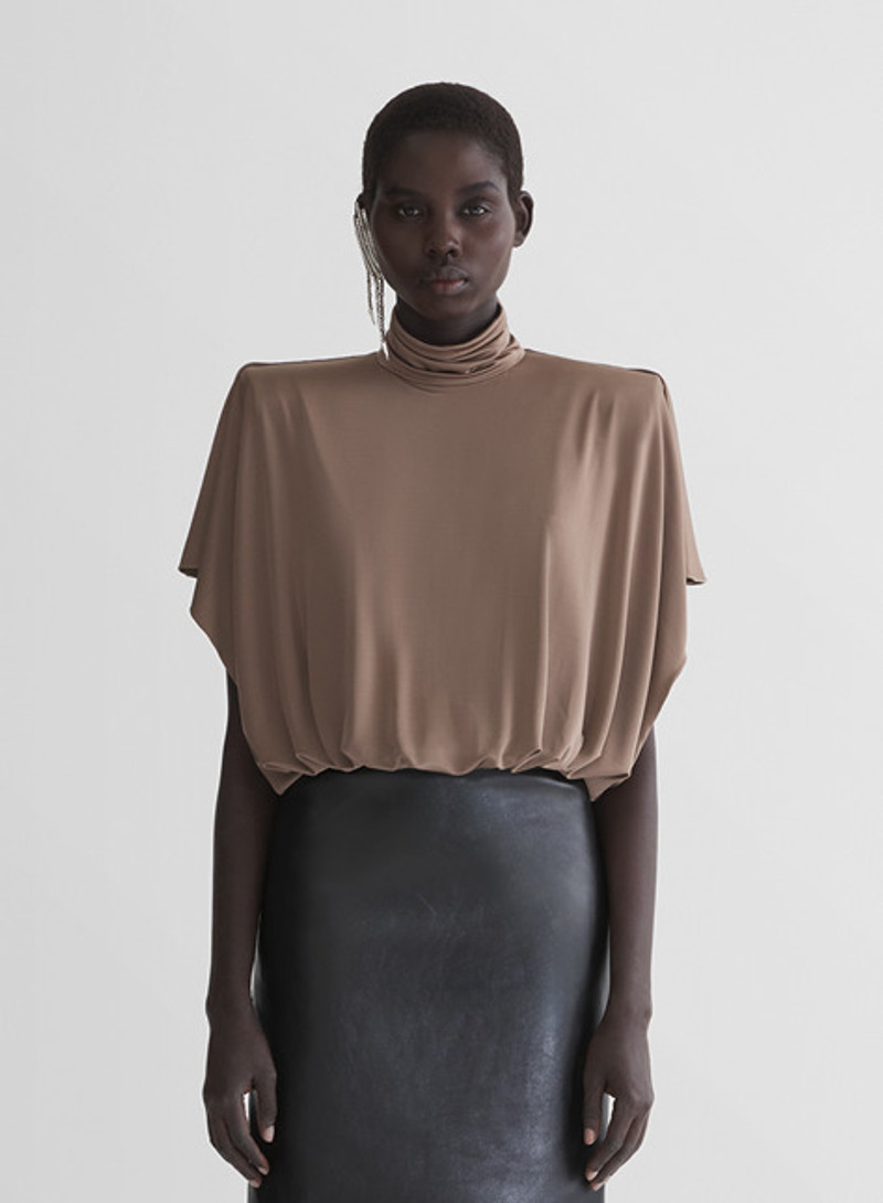 brown draped power bodysuit 1