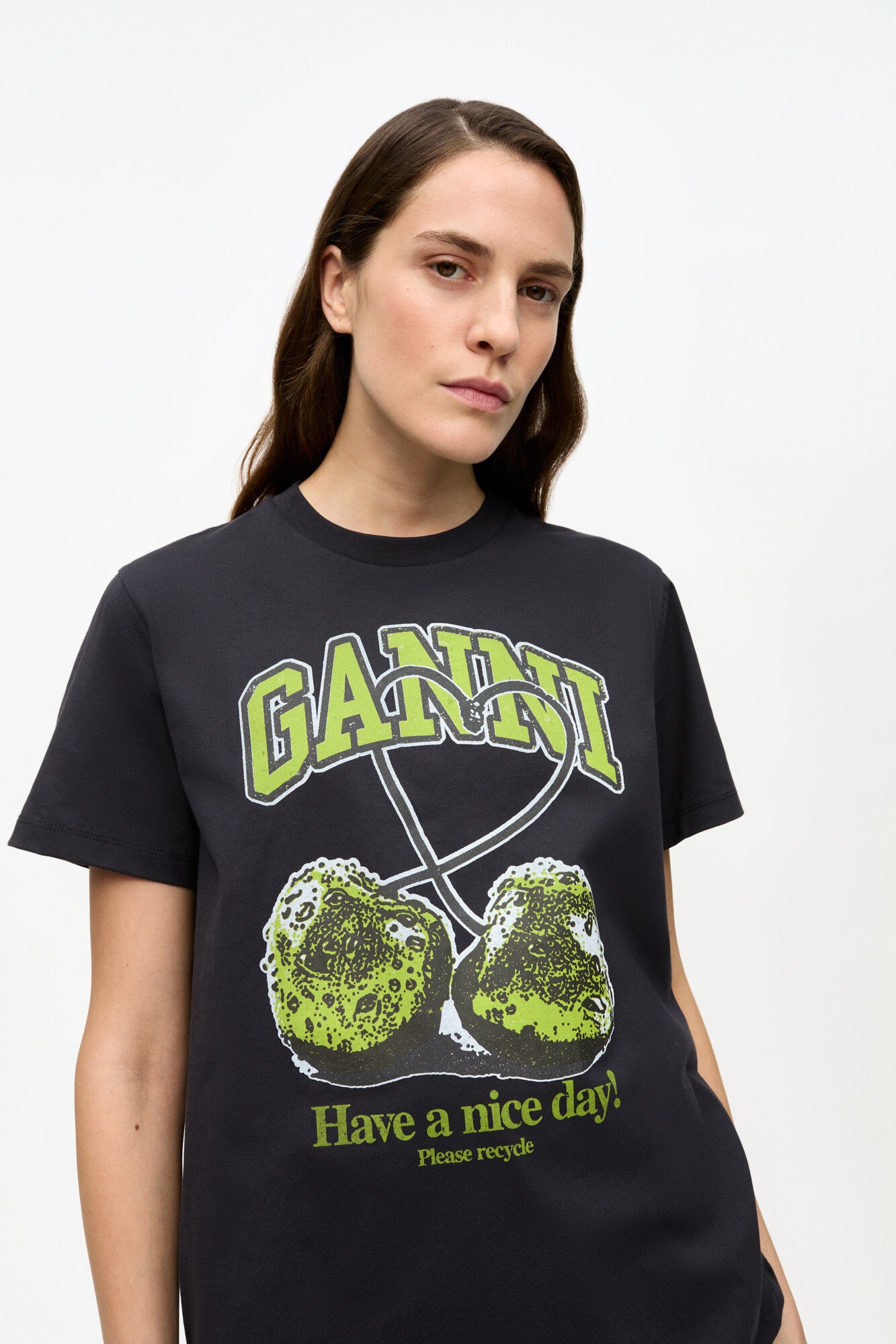 BLACK BASIC JERSEY GREEN CHERRY RELAXED T-SHIRT - 5