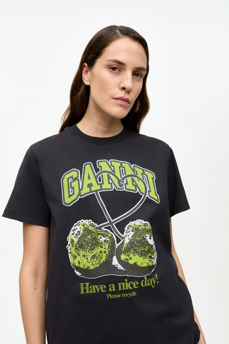 BLACK BASIC JERSEY GREEN CHERRY RELAXED T-SHIRT 5
