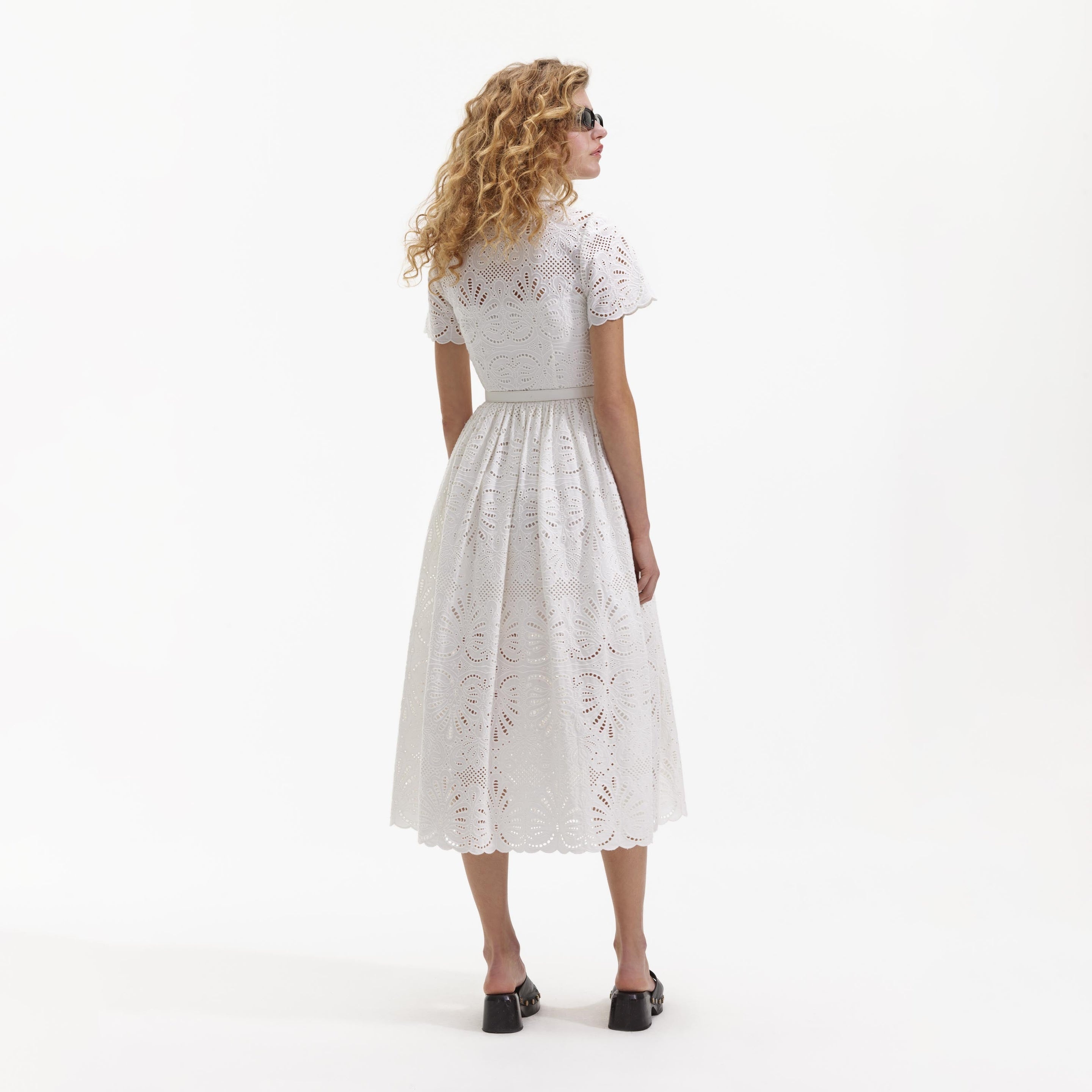 White Cotton Embriodery Midi Dress - 3