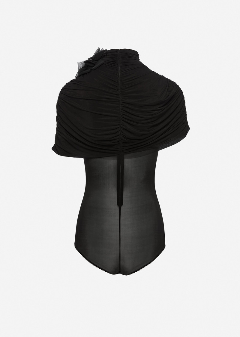 MAGDA BUTRYM Draped cape-effect cupro bodysuit in black outlook