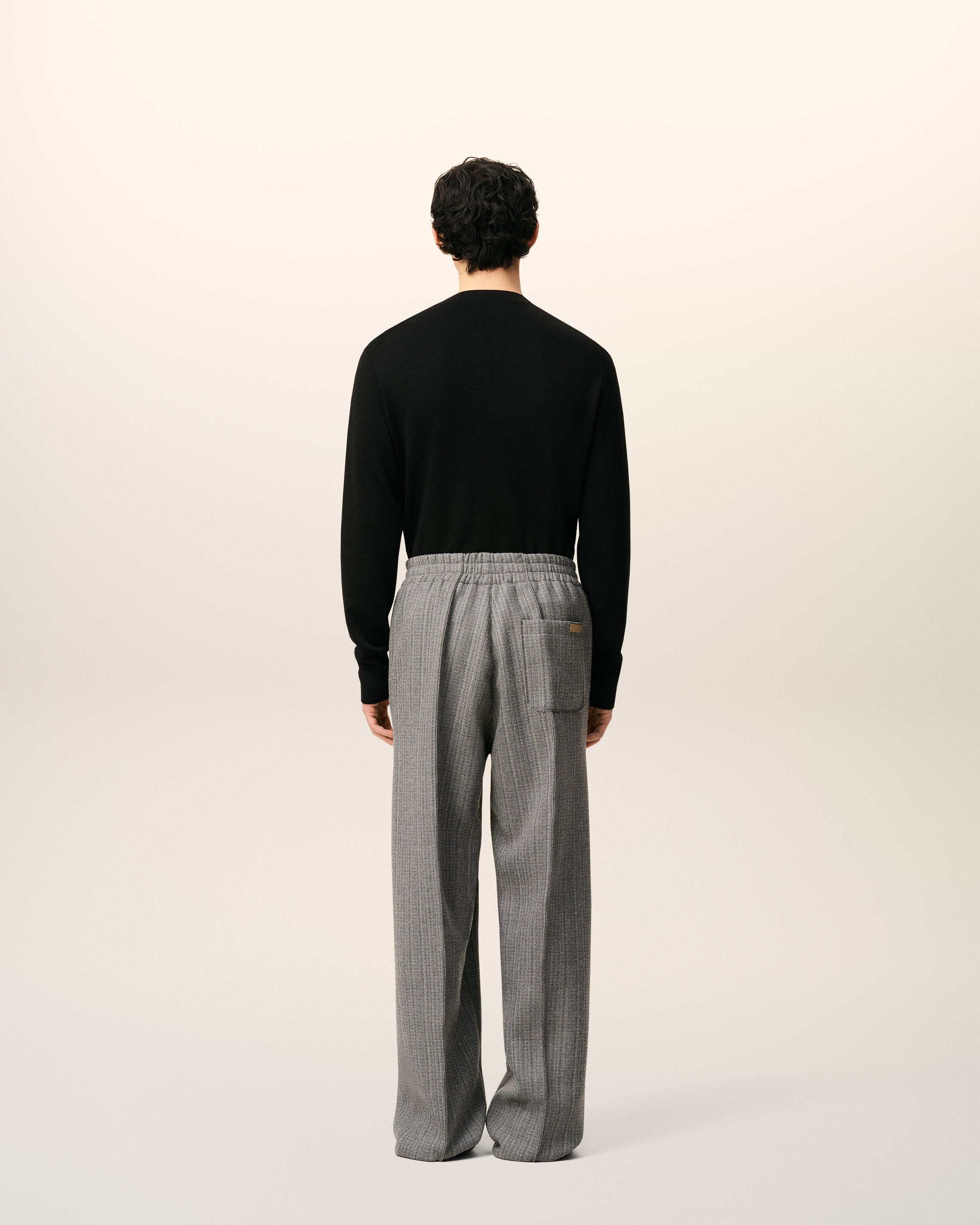 GREY WOOL HERRINGBONE ELASTICATED TROUSERS - 4