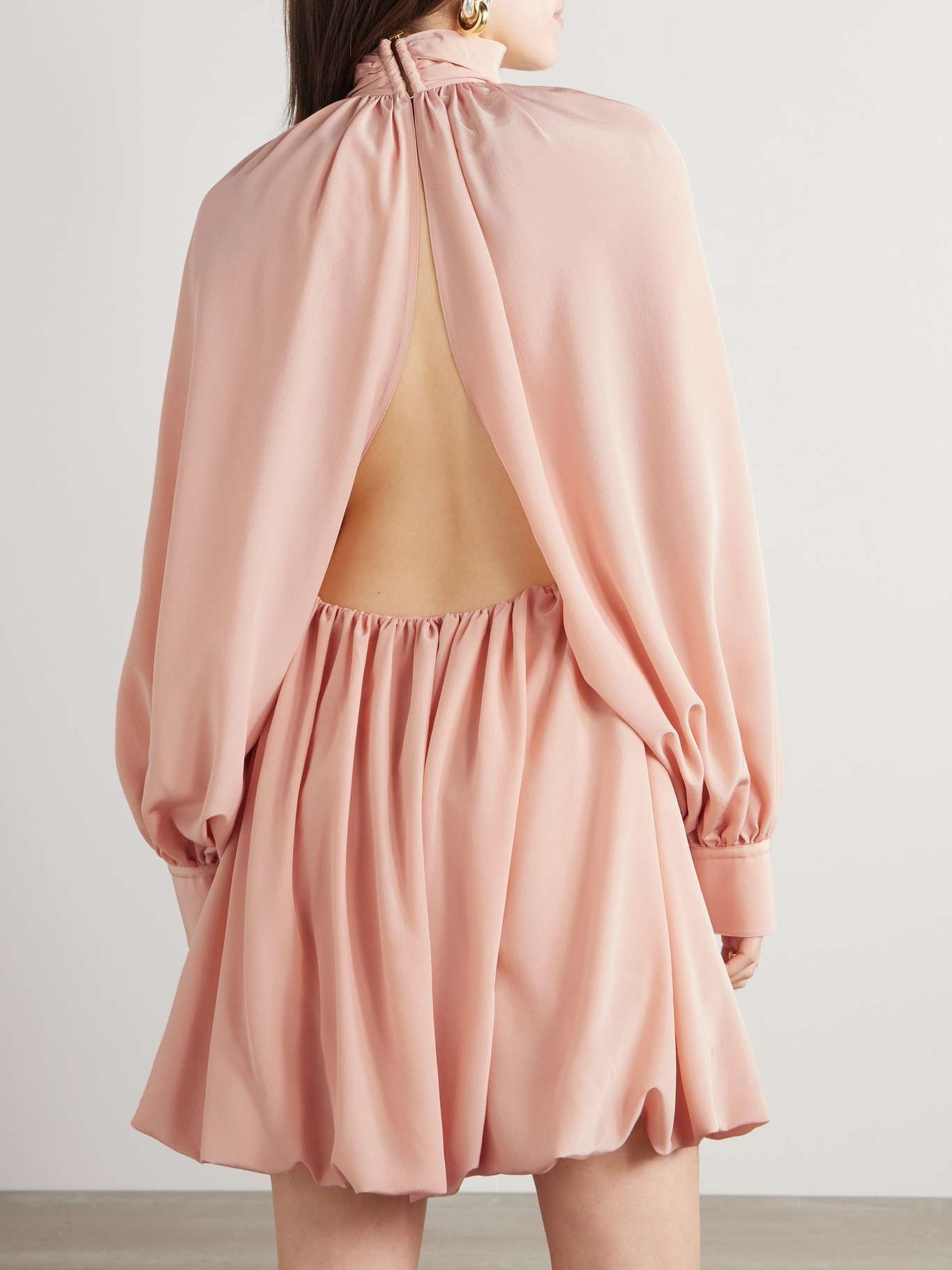 Open-back gathered silk crepe de chine mini dress Pink - 3