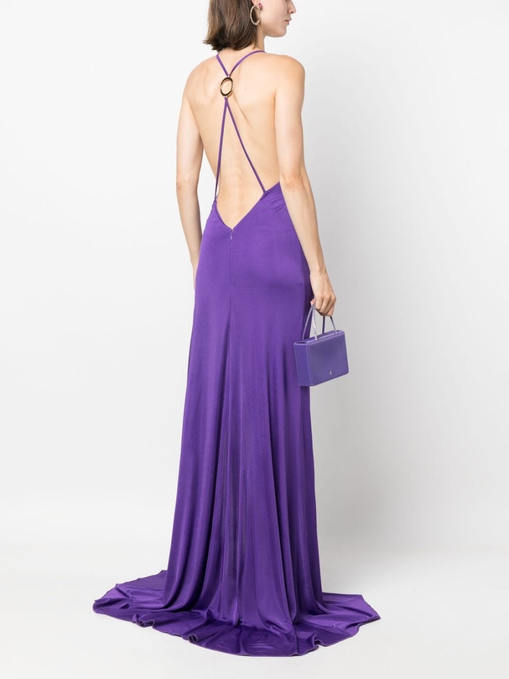 side-slit ruched sleeveless gown - 2