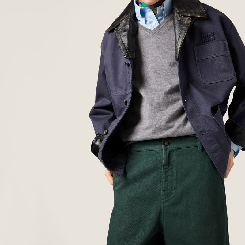 Single-breasted garment-dyed gabardine and leather jacket 6