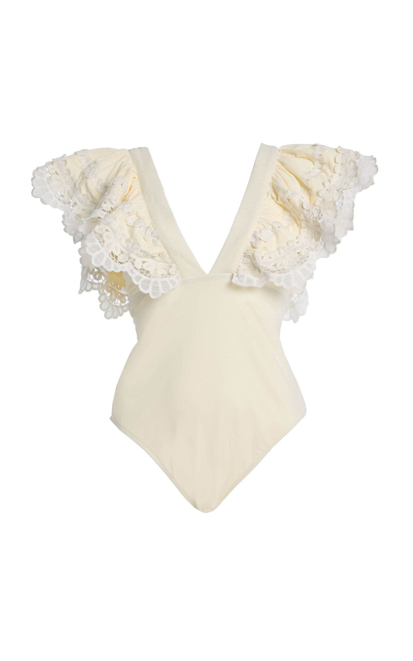 Iyla Ruffled Lace-Trimmed One-Piece Swimsuit white - 1