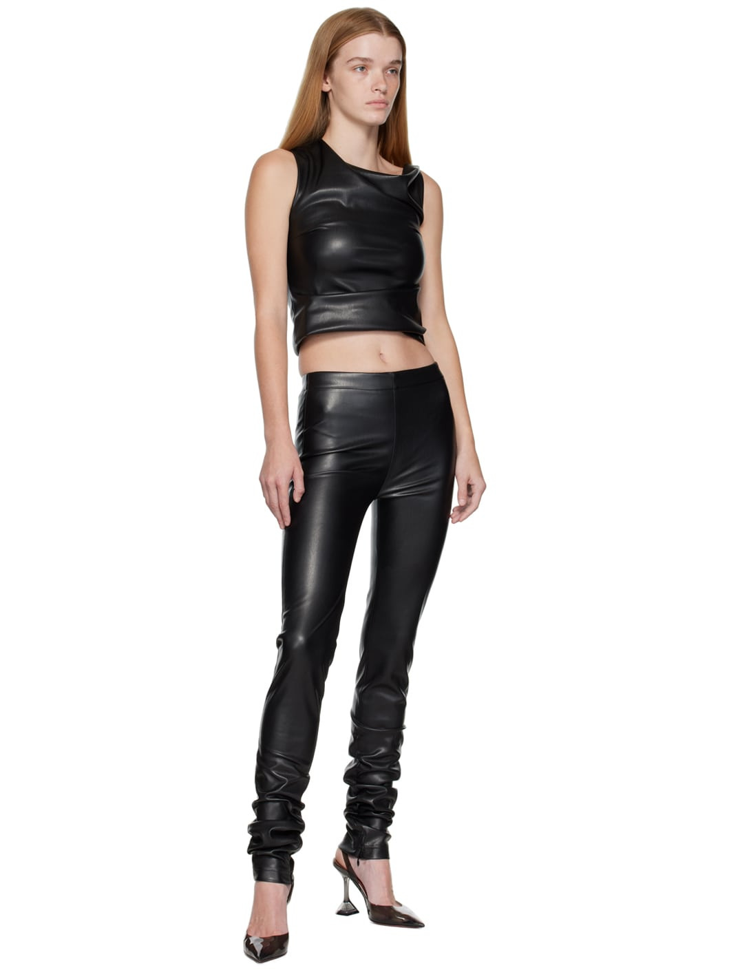 Black Sim-Fit Faux-Leather Trousers - 4