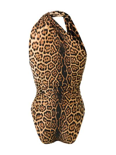 SAINT LAURENT leopard-print asymmetric swimsuit outlook