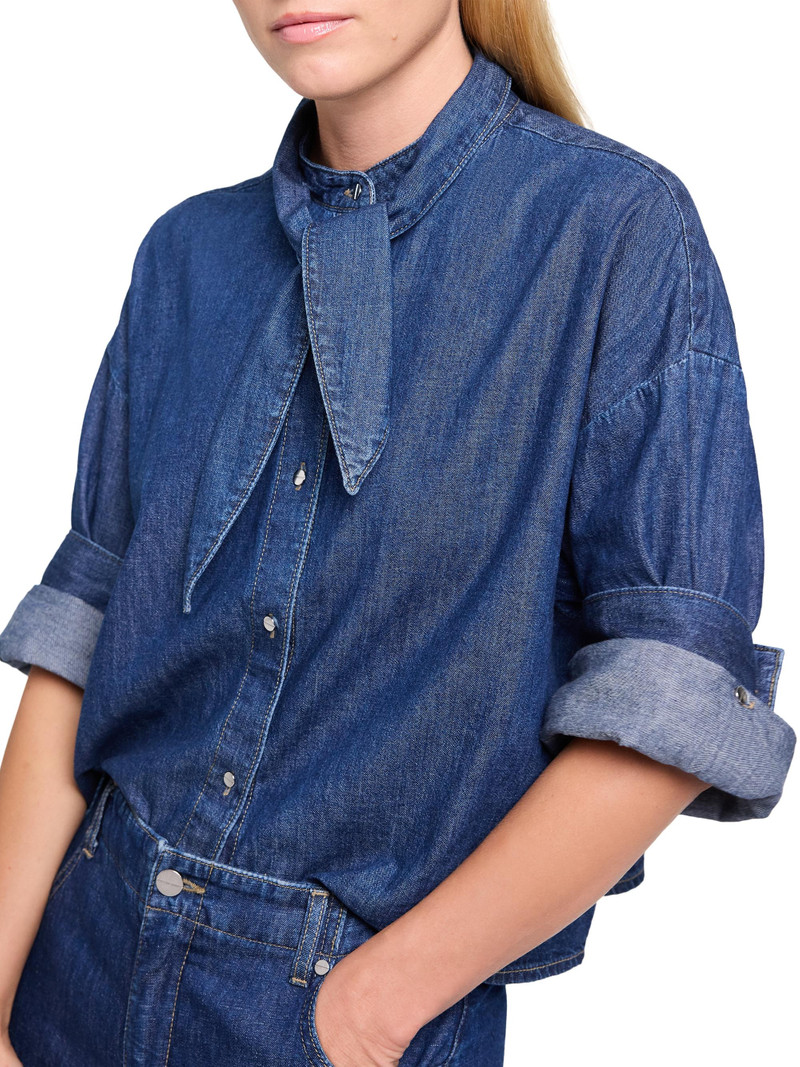 Women's Tie One On Denim Shirt - Dark Stone 4