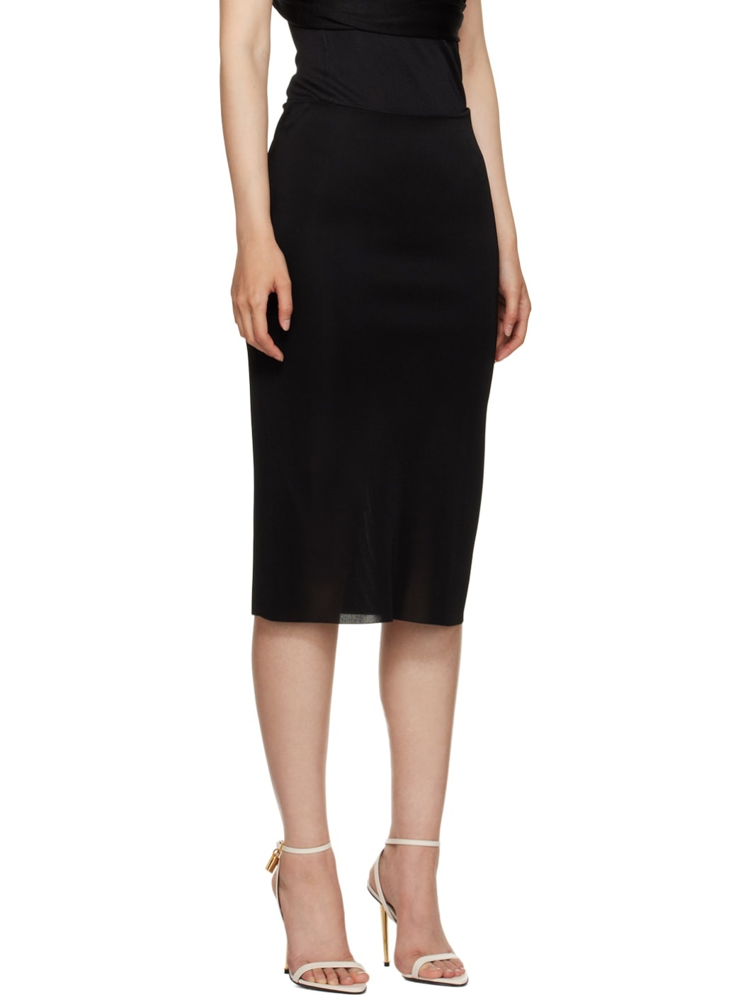 Black Zip Midi Skirt - 2