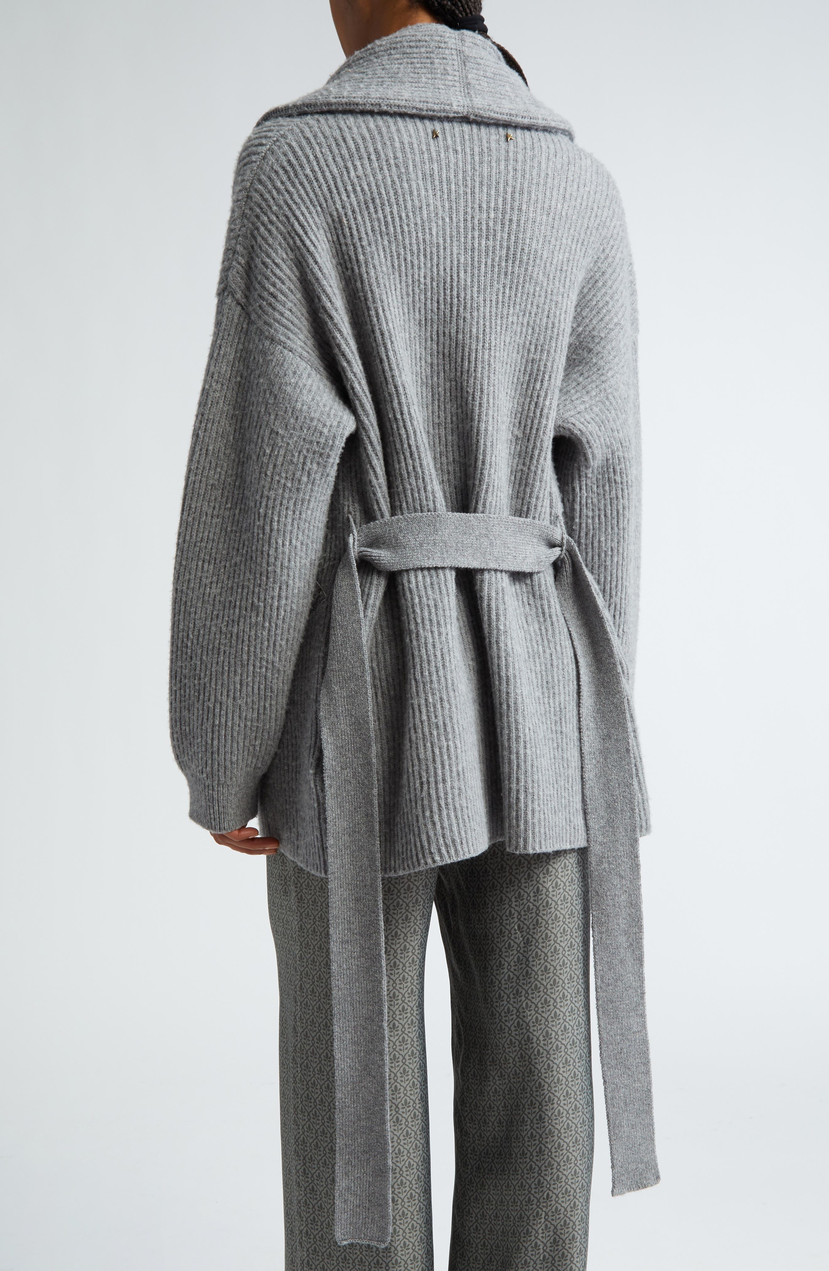 Golden Goose Embellished Virgin Wool Belted Cardigan in Grey Melange at Nordstrom - 3