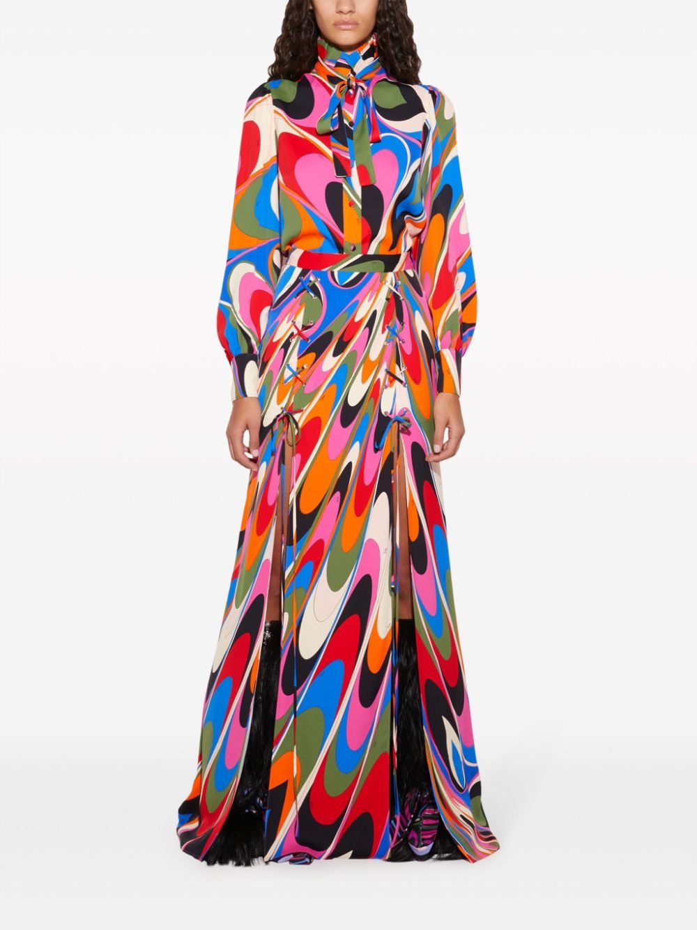 Marmo-print lace-up maxi skirt - 2