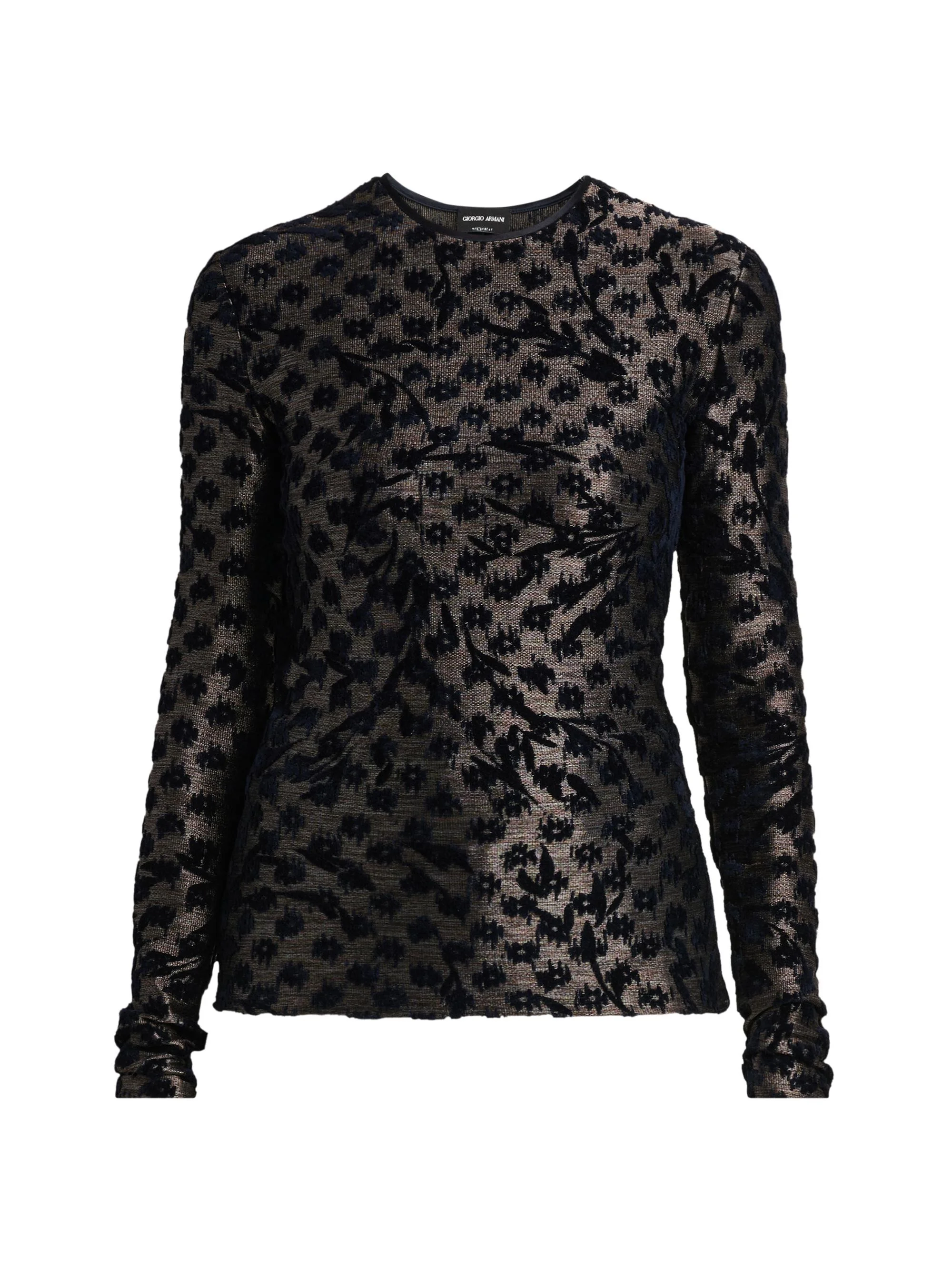 Women's Floral Metallic Burnout Top - Dark Navy - 1