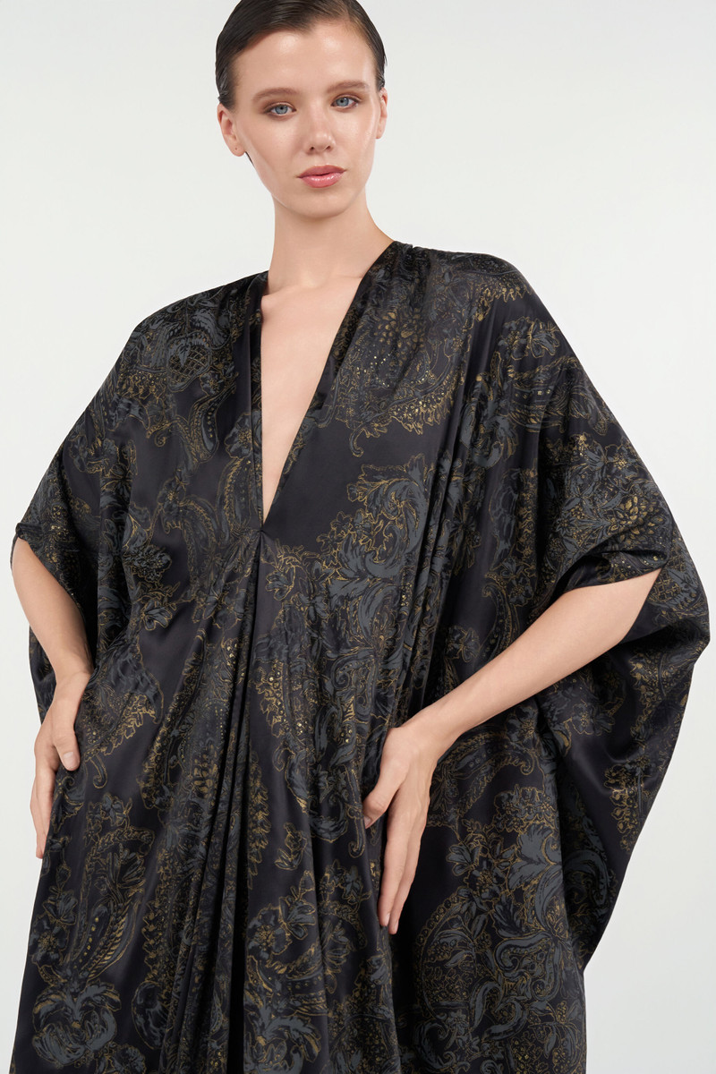Ornamental Black silk kaftan 6