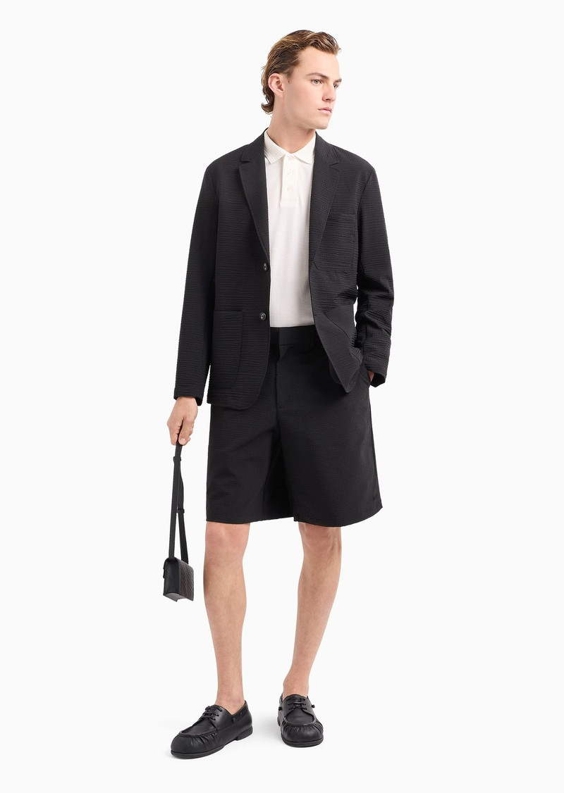 EMPORIO ARMANI Technical seersucker, elasticated-waist chino Bermuda shorts outlook