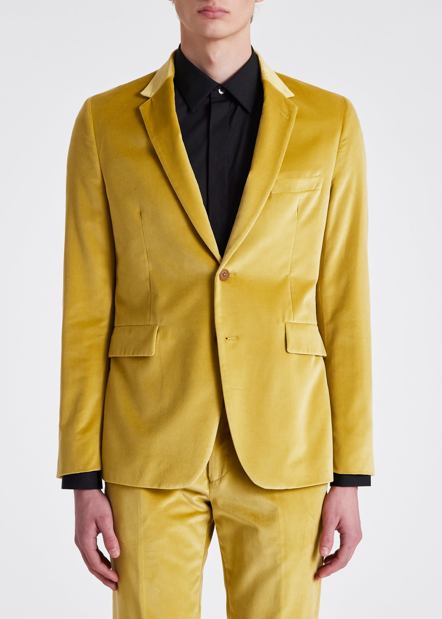 Slim-Fit Yellow Velvet Blazer - 4