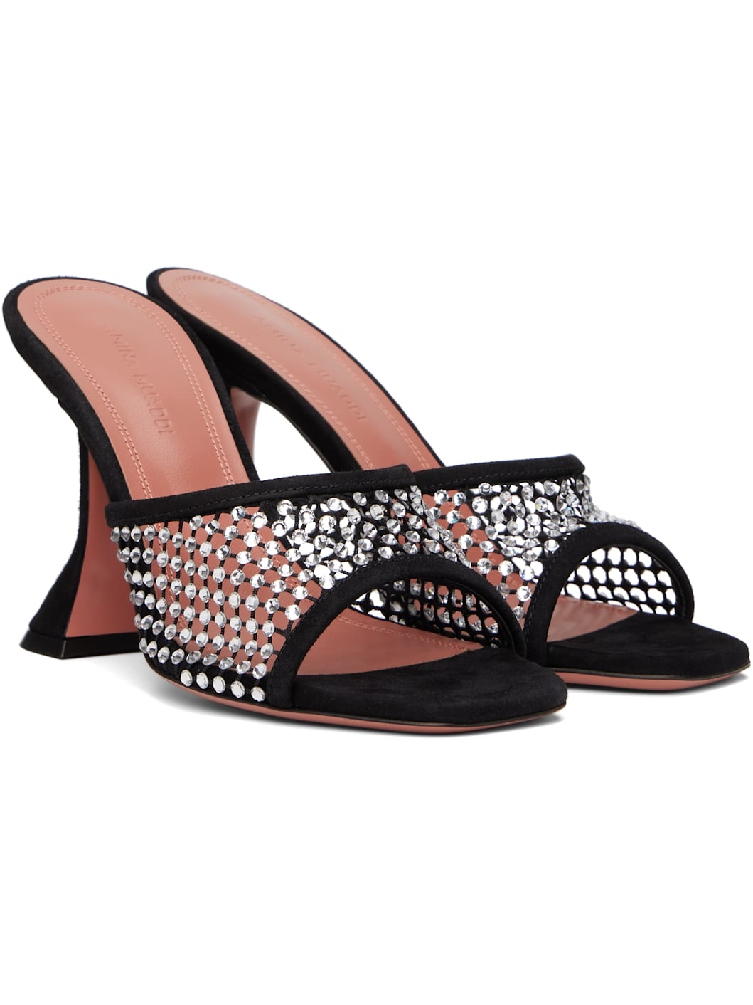 Black Lupita Crystal Net Heeled Sandals - 4