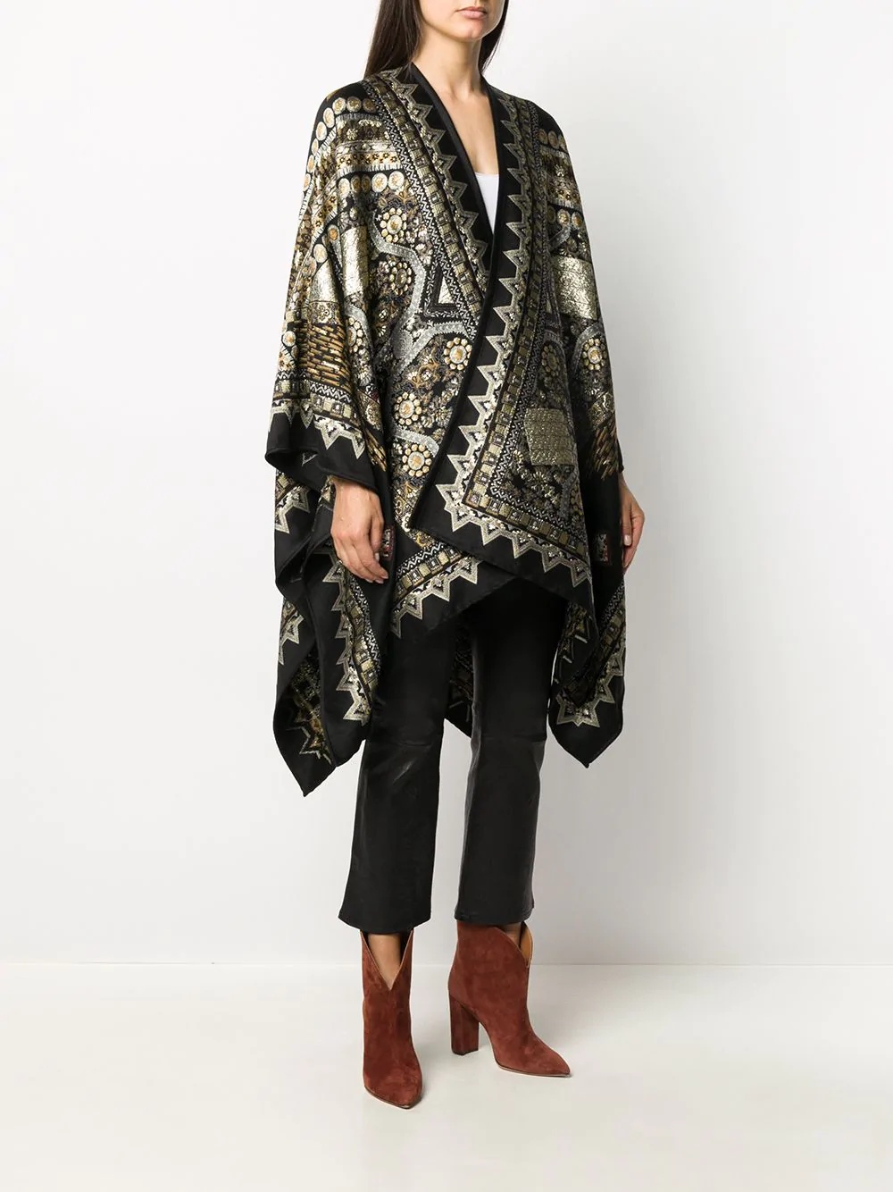 metallic embroidered poncho - 3