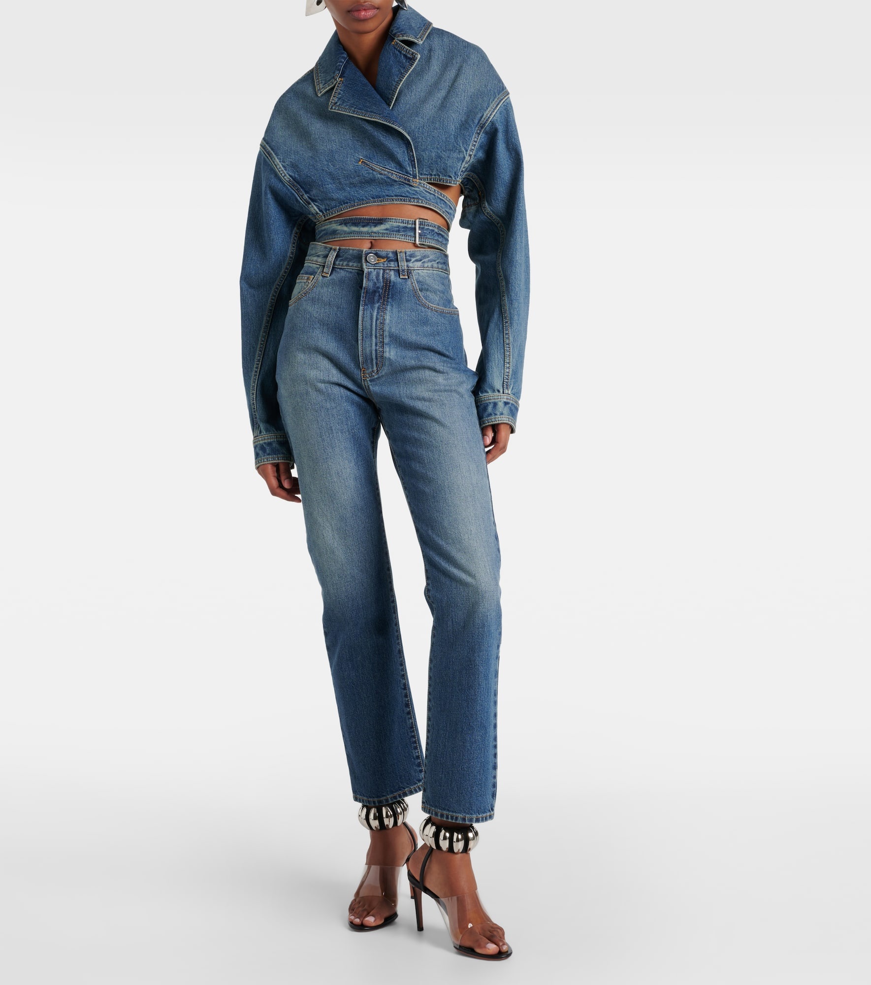 Cropped denim wrap jacket - 2