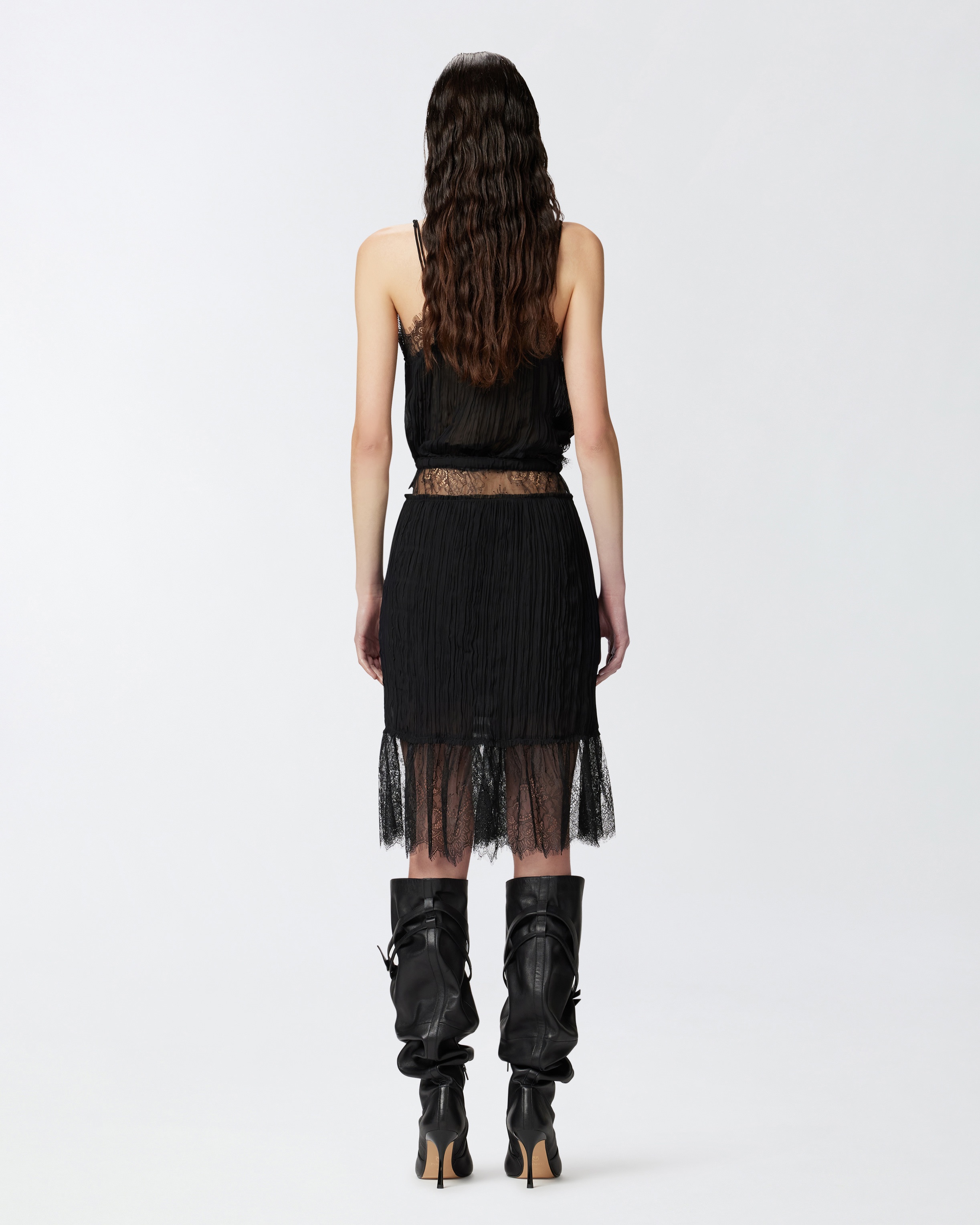 GATHERED KNEE-LENGTH SKIRT WITH LACE - 3