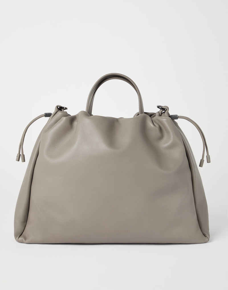 Mellow large shopper bag in soft leather with monili 1