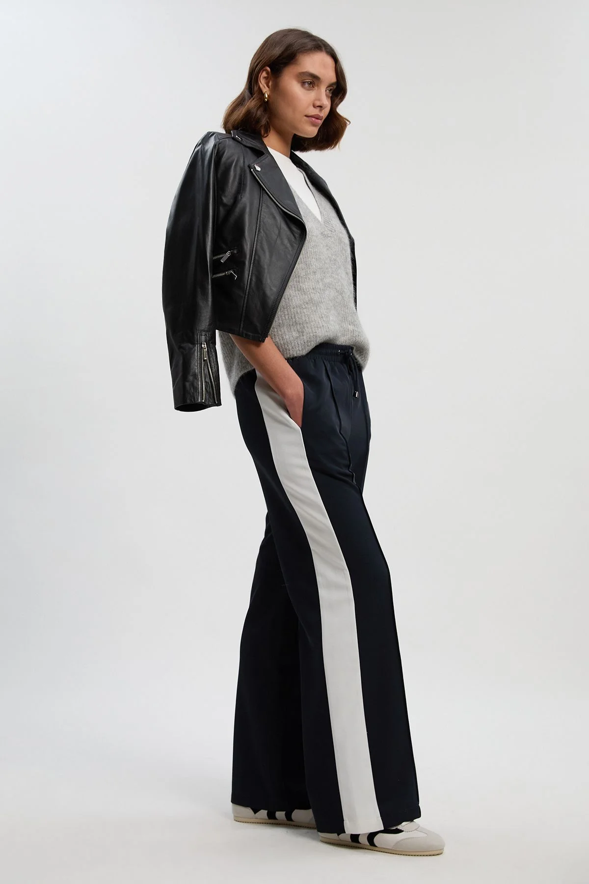 Tall Twill Contrast Woven Wide Leg Trousers - 1