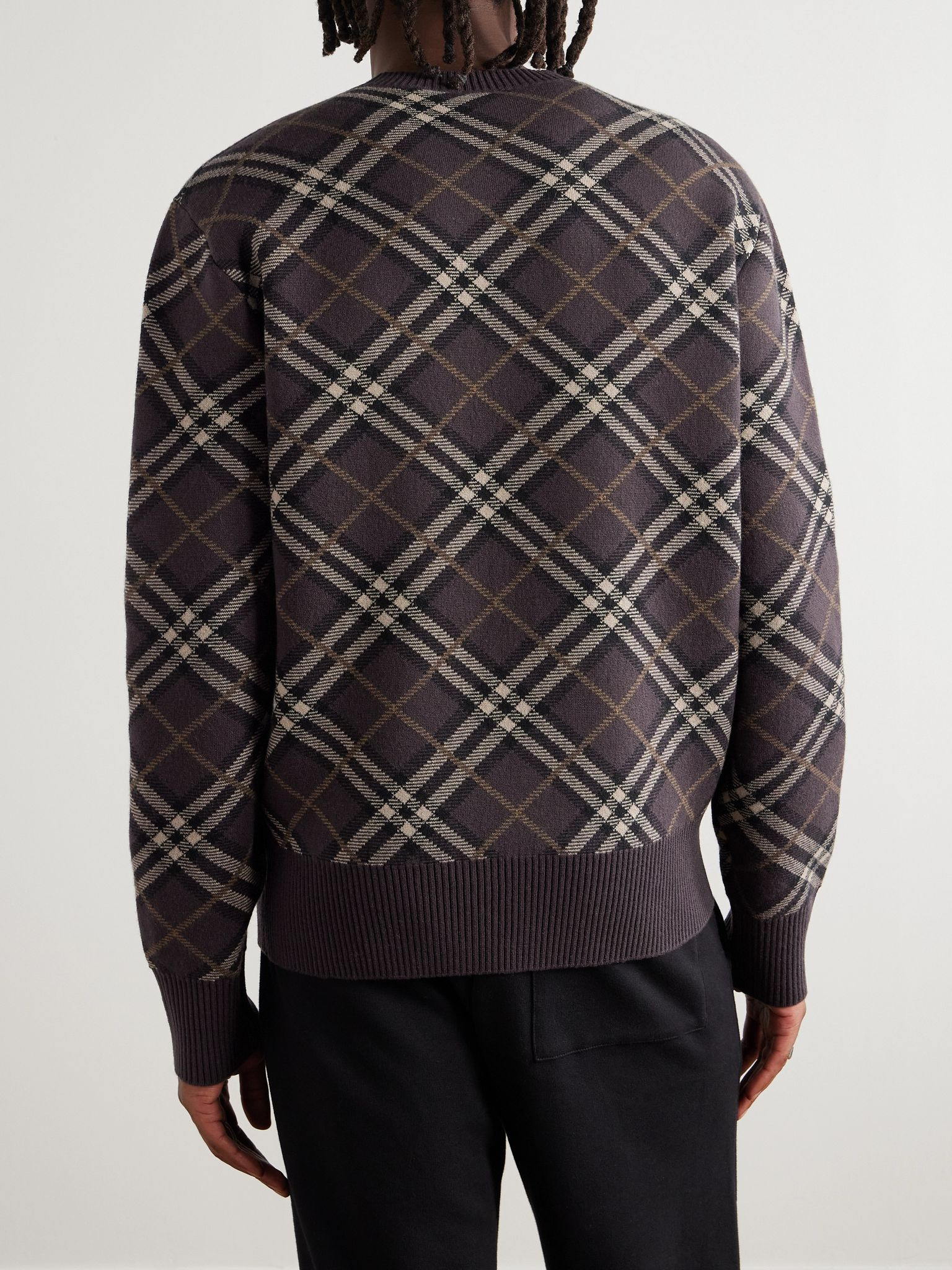Gregory Checked Wool-Blend Sweater Brown - 4