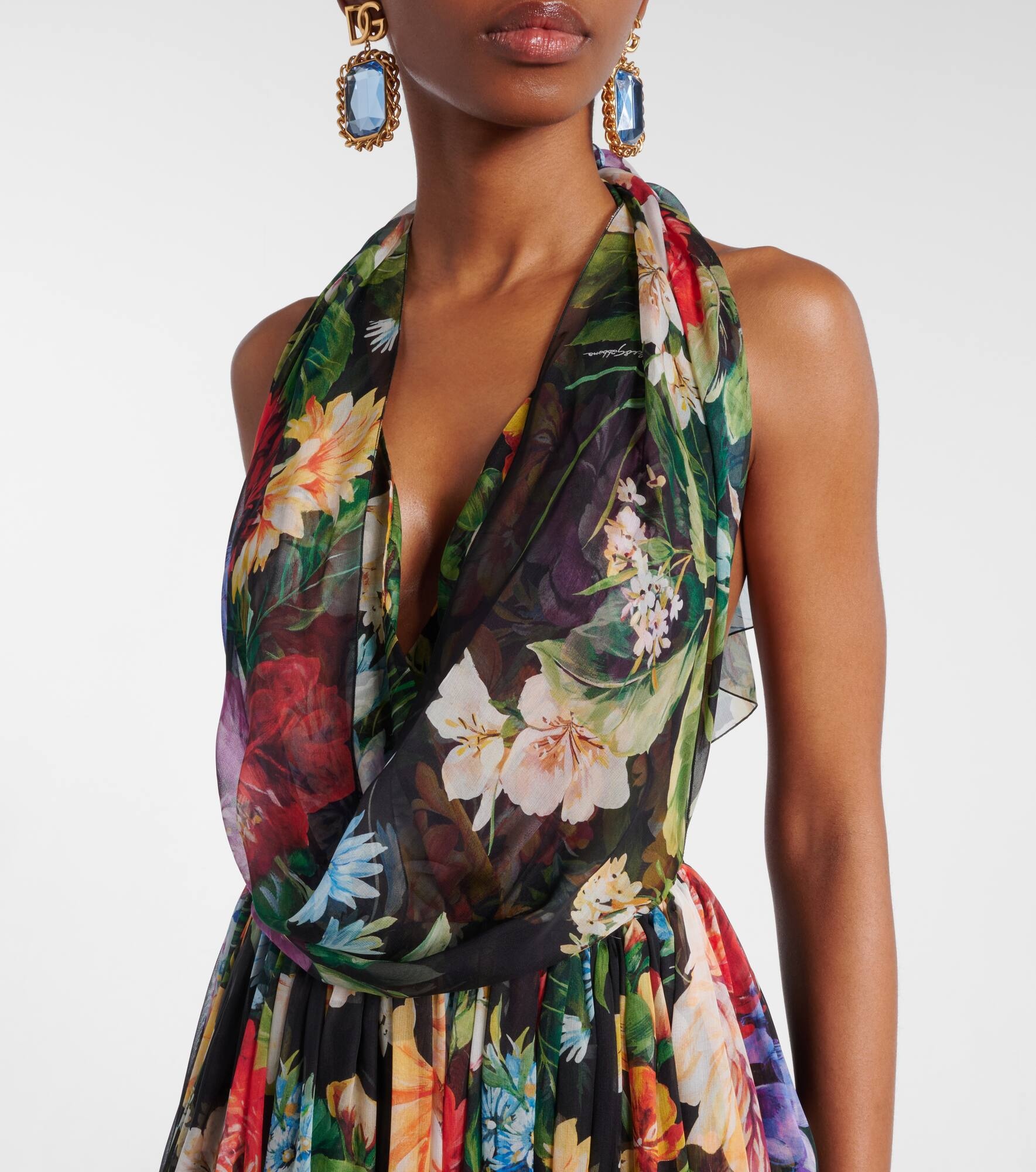 Floral silk chiffon maxi dress - 4