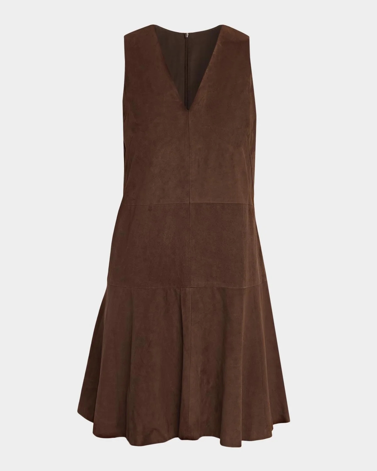 Suede V-Neck Flared Mini Dress - 1
