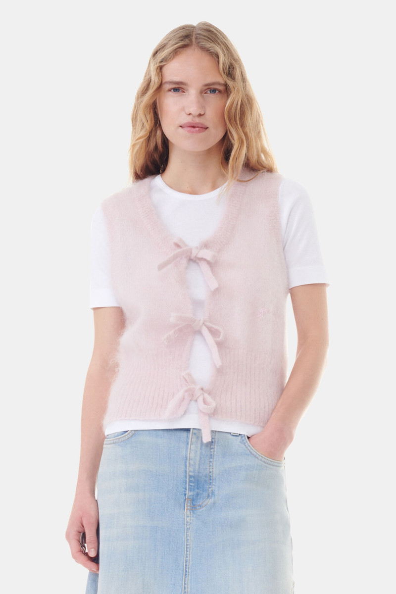 GANNI PINK MOHAIR TIE STRING VEST outlook