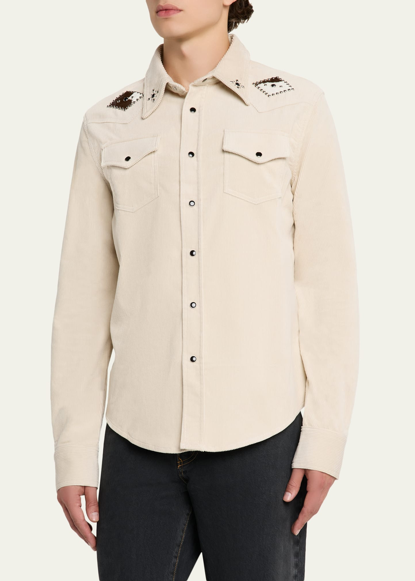 Men's Stevie Cord-Embellished Western Shirt - 4