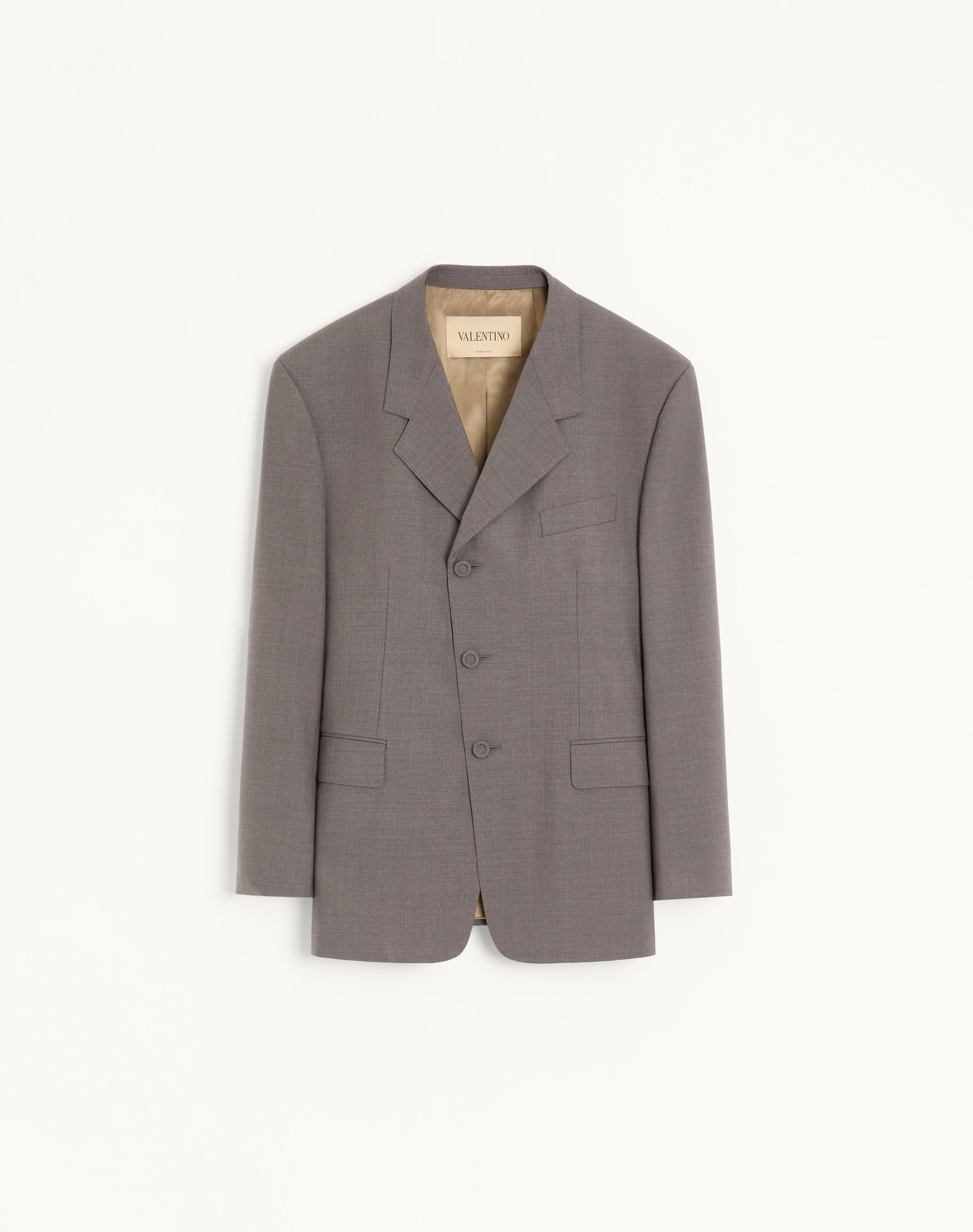 VALENTINO SINGLE-BREASTED JACKET IN DIAGONAL MELANGE WOOL WITH KNOT DETAIL - 1