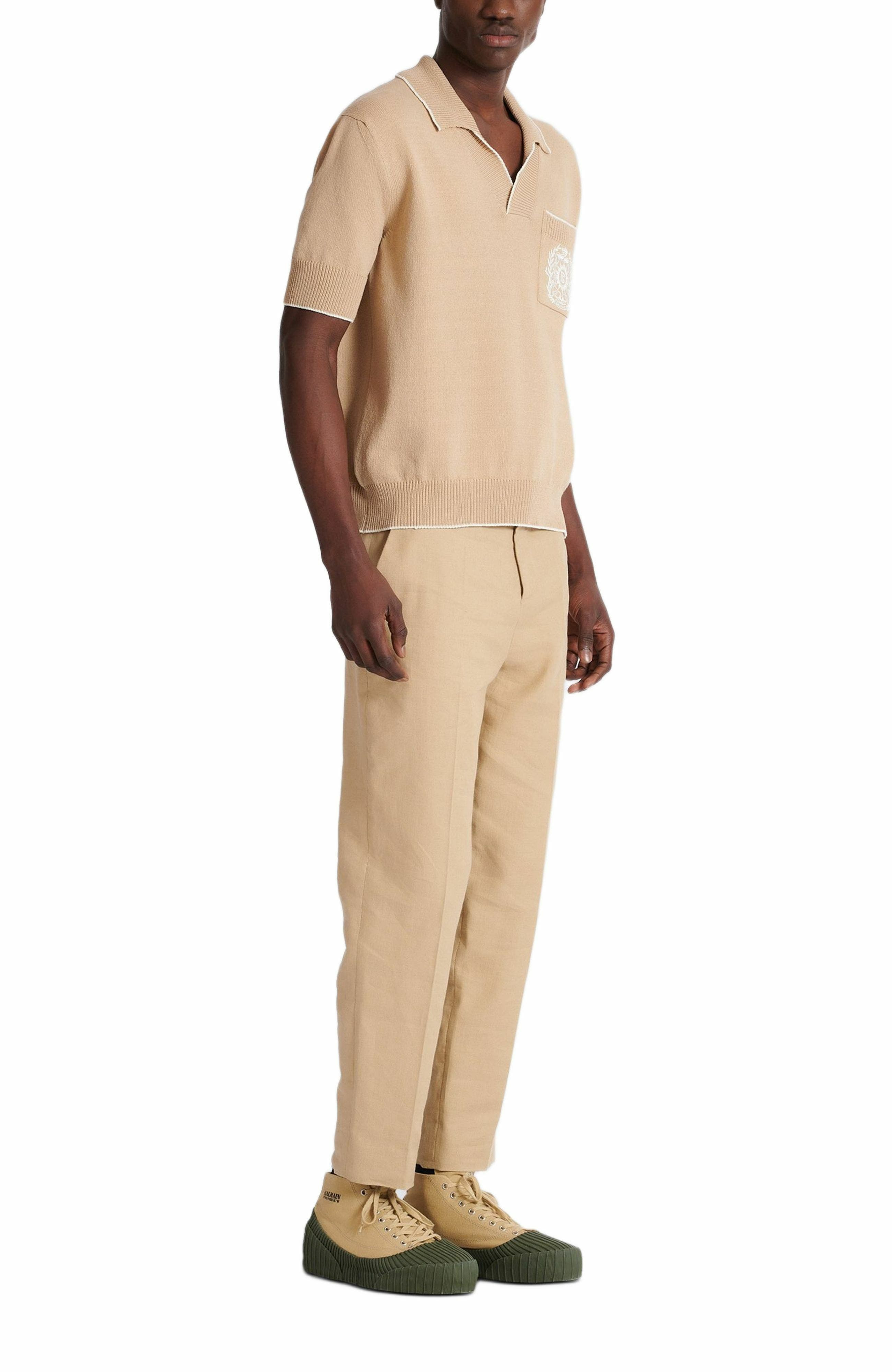Balmain Écusson embroidered knit polo shirt in Beige at Nordstrom - 2