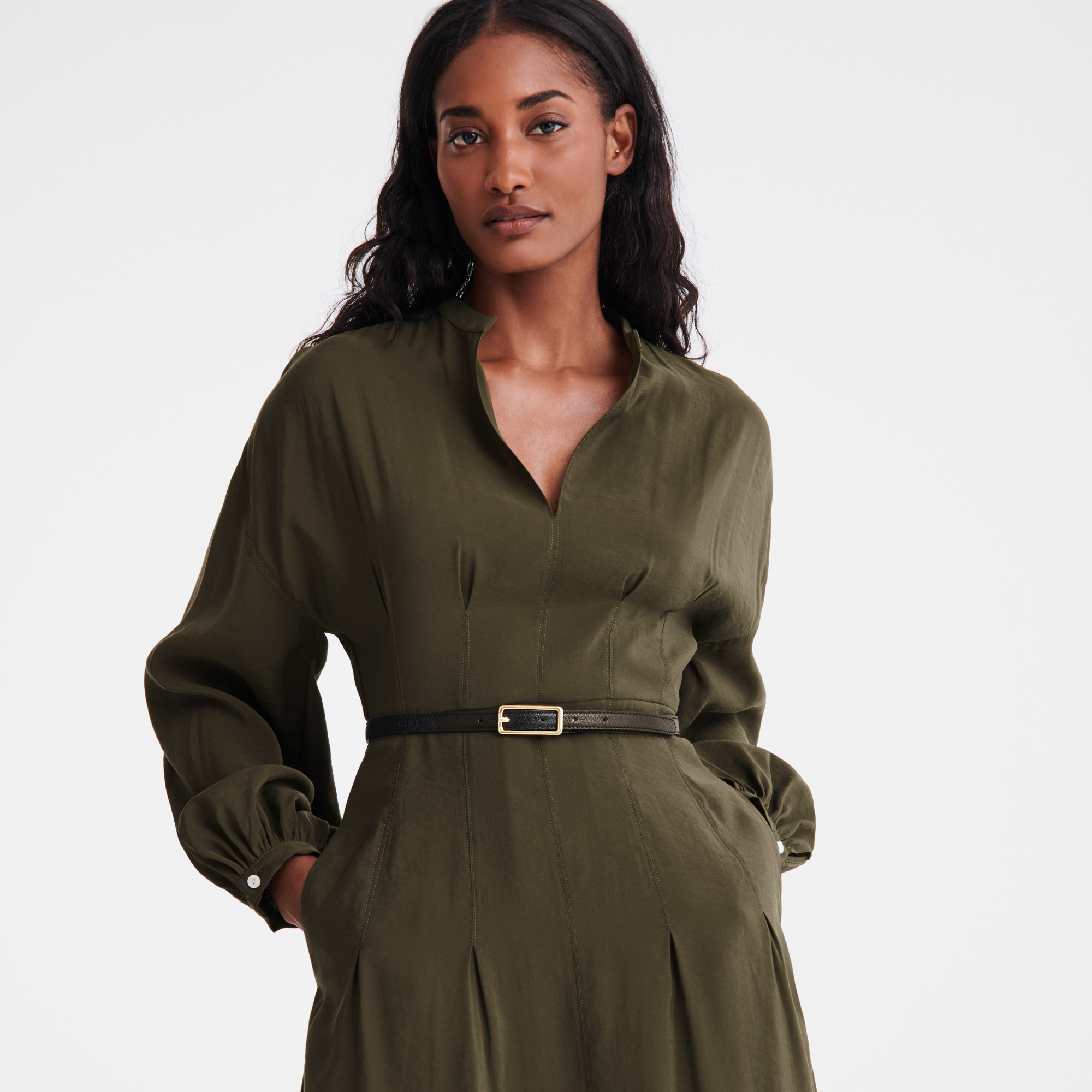 Long dress Khaki - Fluid crepe - 4