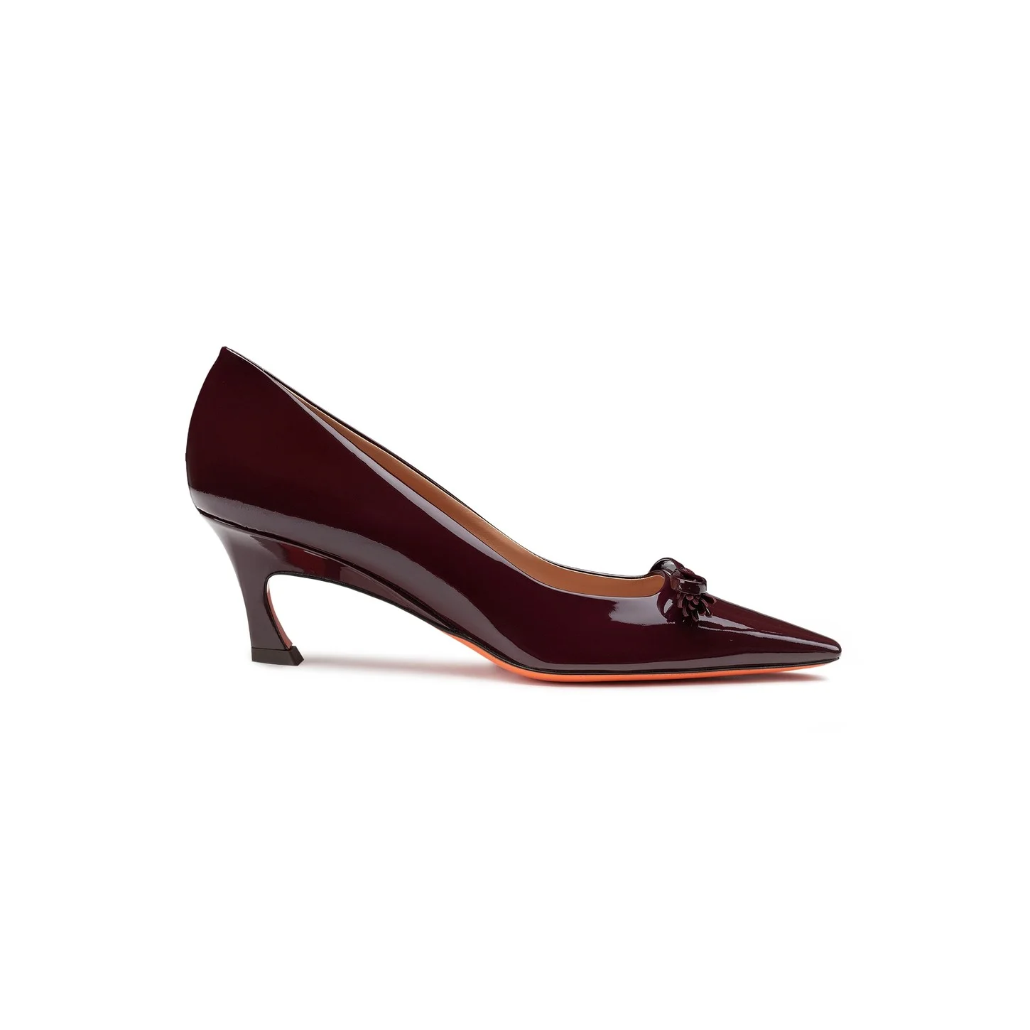 Women's burgundy patent leather mid-heel pump - 1
