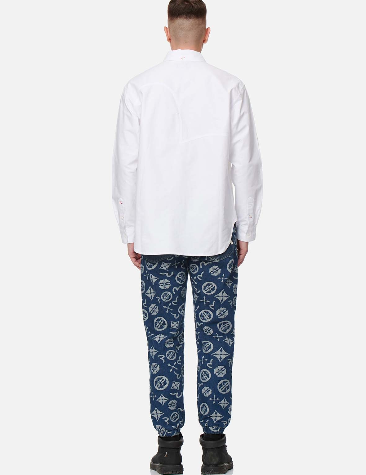 ALLOVER BRAND ELEMENTS JACQUARD BLOCKING DENIM JOGGER PANTS - 5