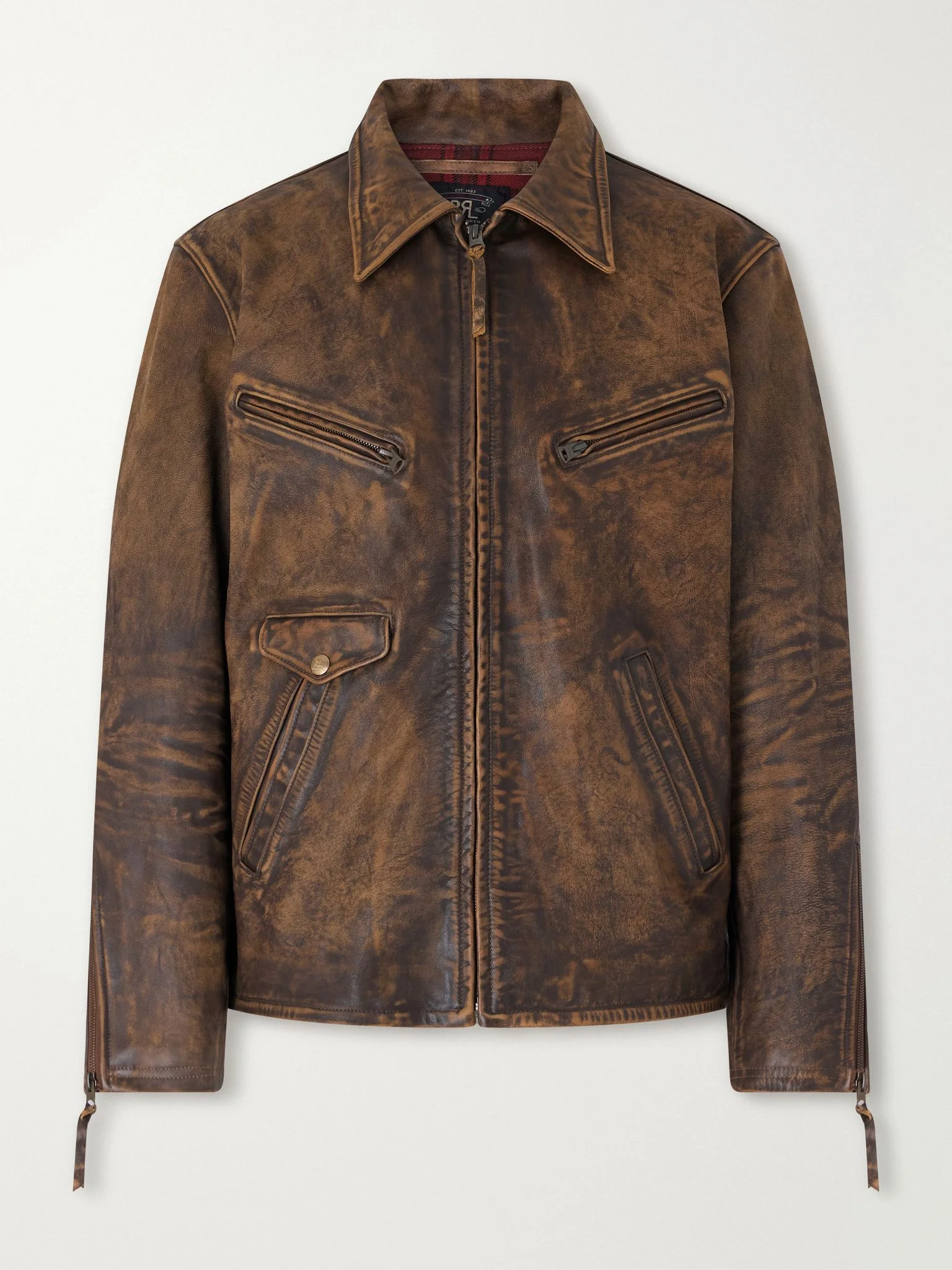 Distressed Leather Jacket Brown - 1