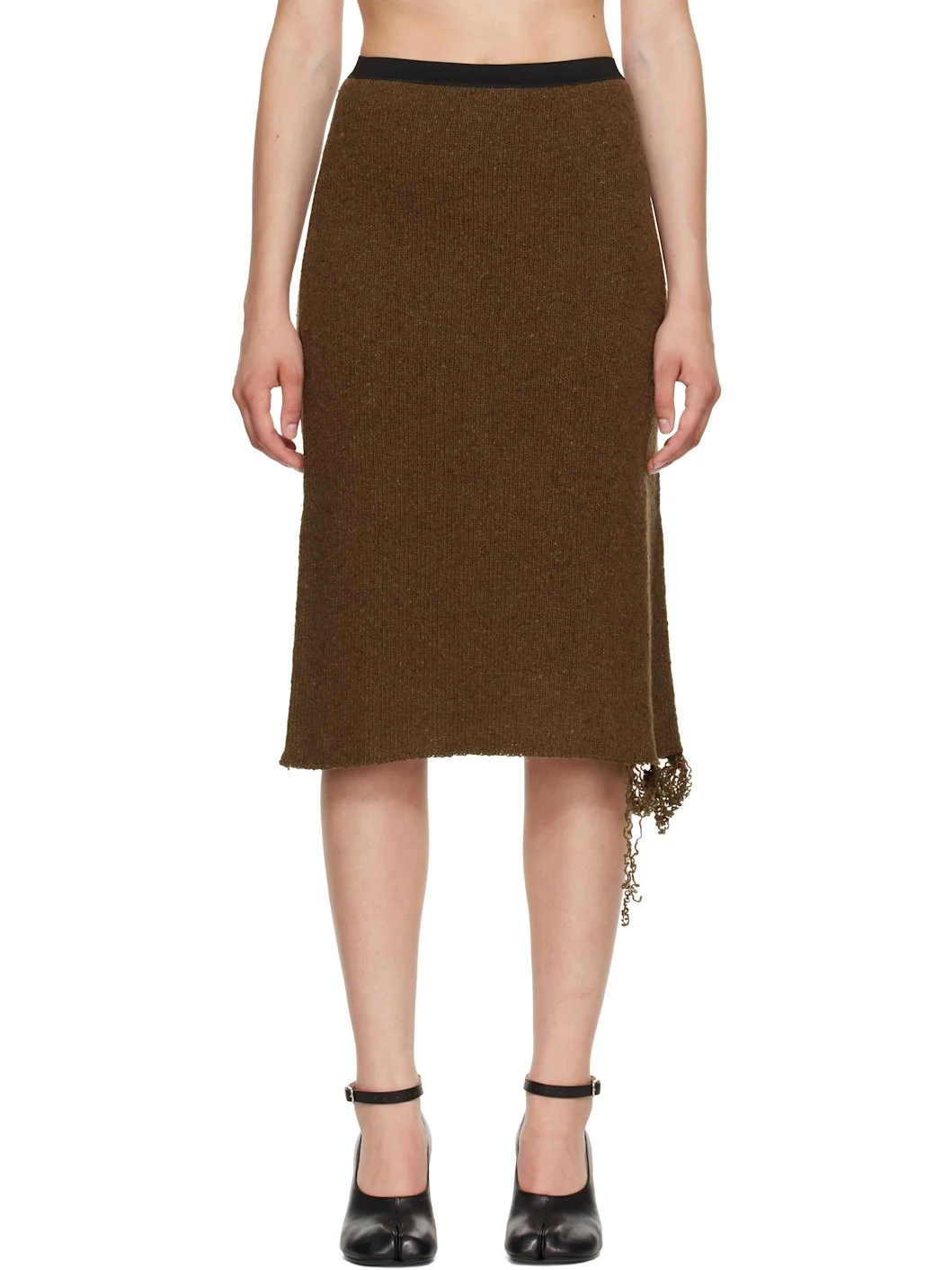 Khaki Frayed Midi Skirt - 1
