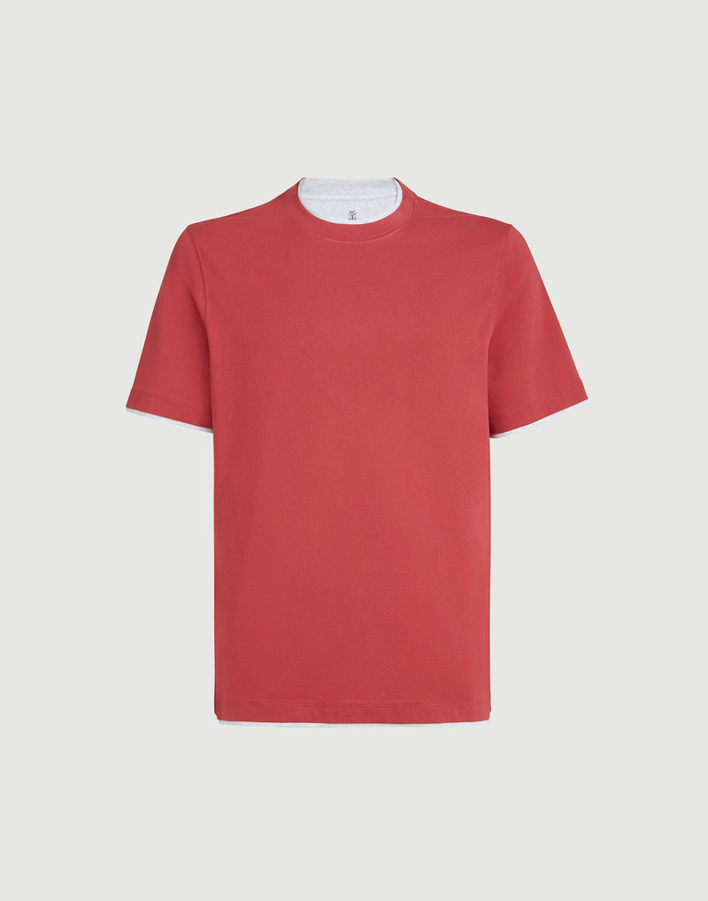 Cotton jersey crew neck T-shirt with faux-layering 1