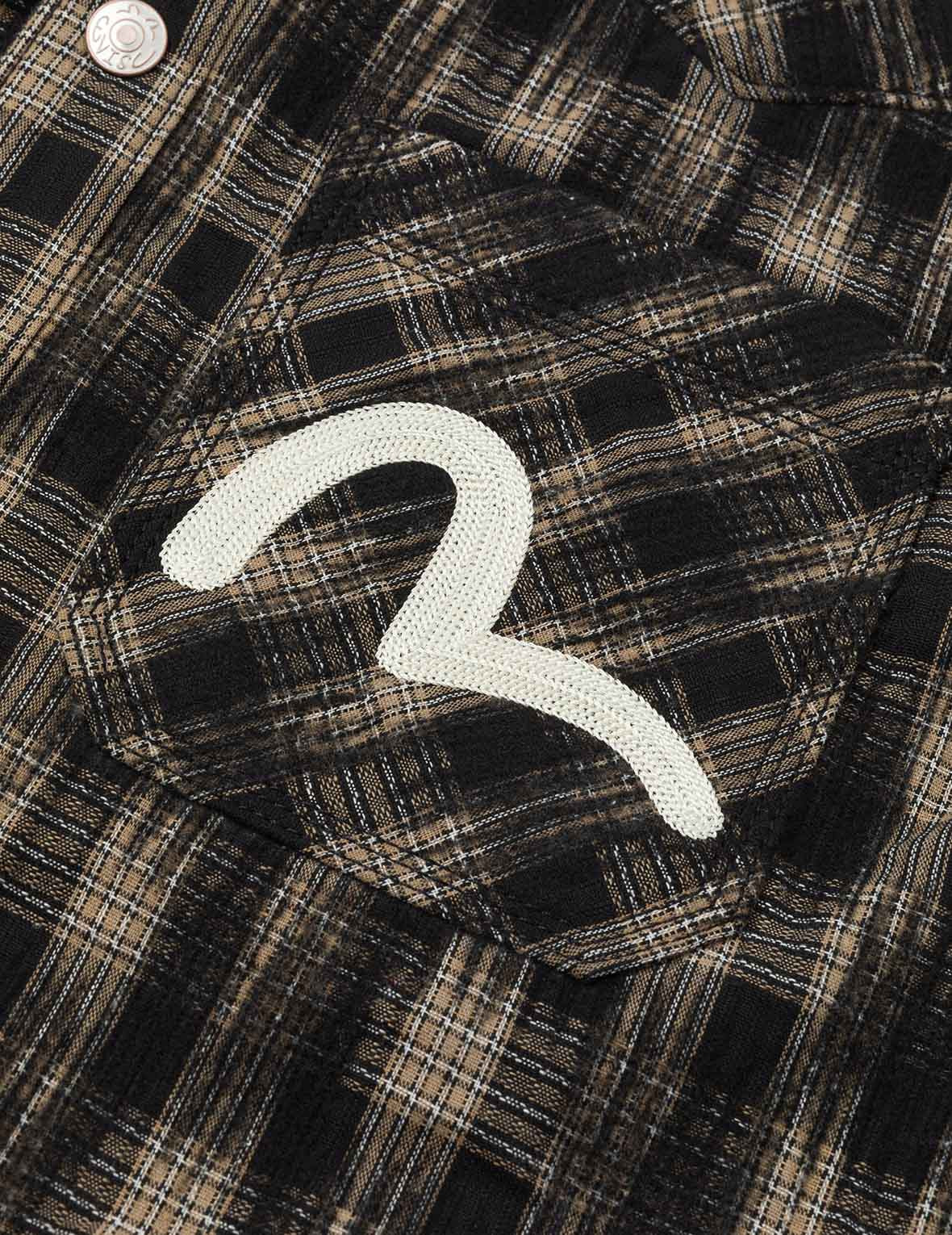 Seagull Embroidery Relax Fit Hooded Checked Shirt Jacket - 7