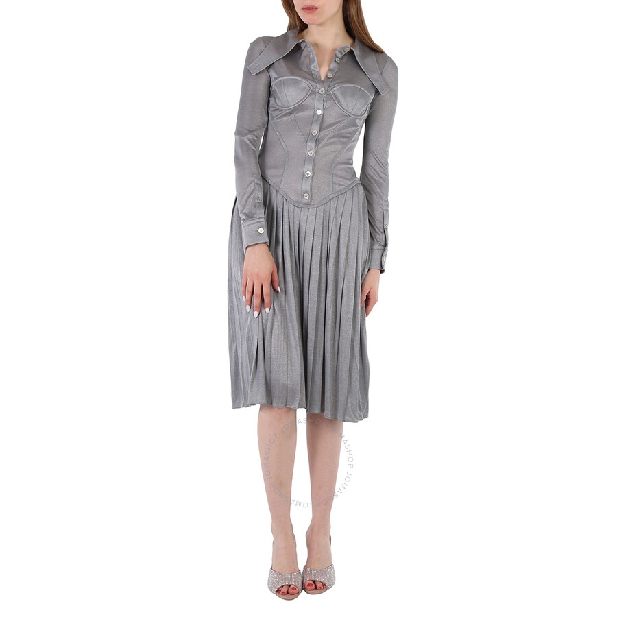 Burberry Grey Melange Marcella Pleated Jersey Corset Dress - 4