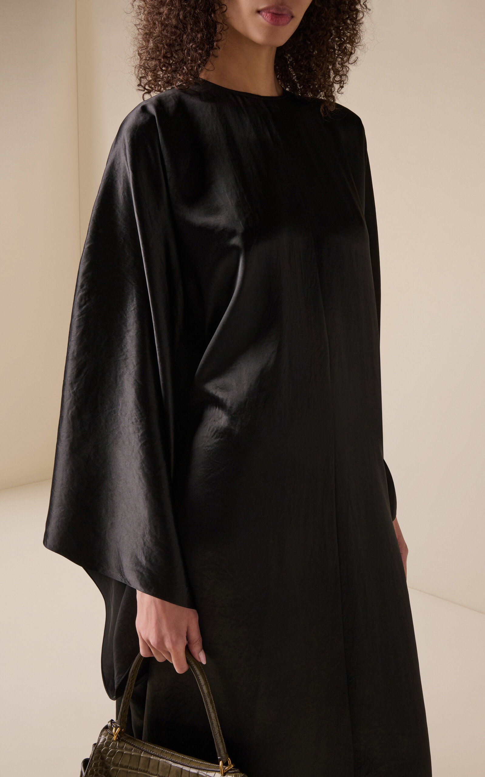 Satin Maxi Caftan Dress black - 3