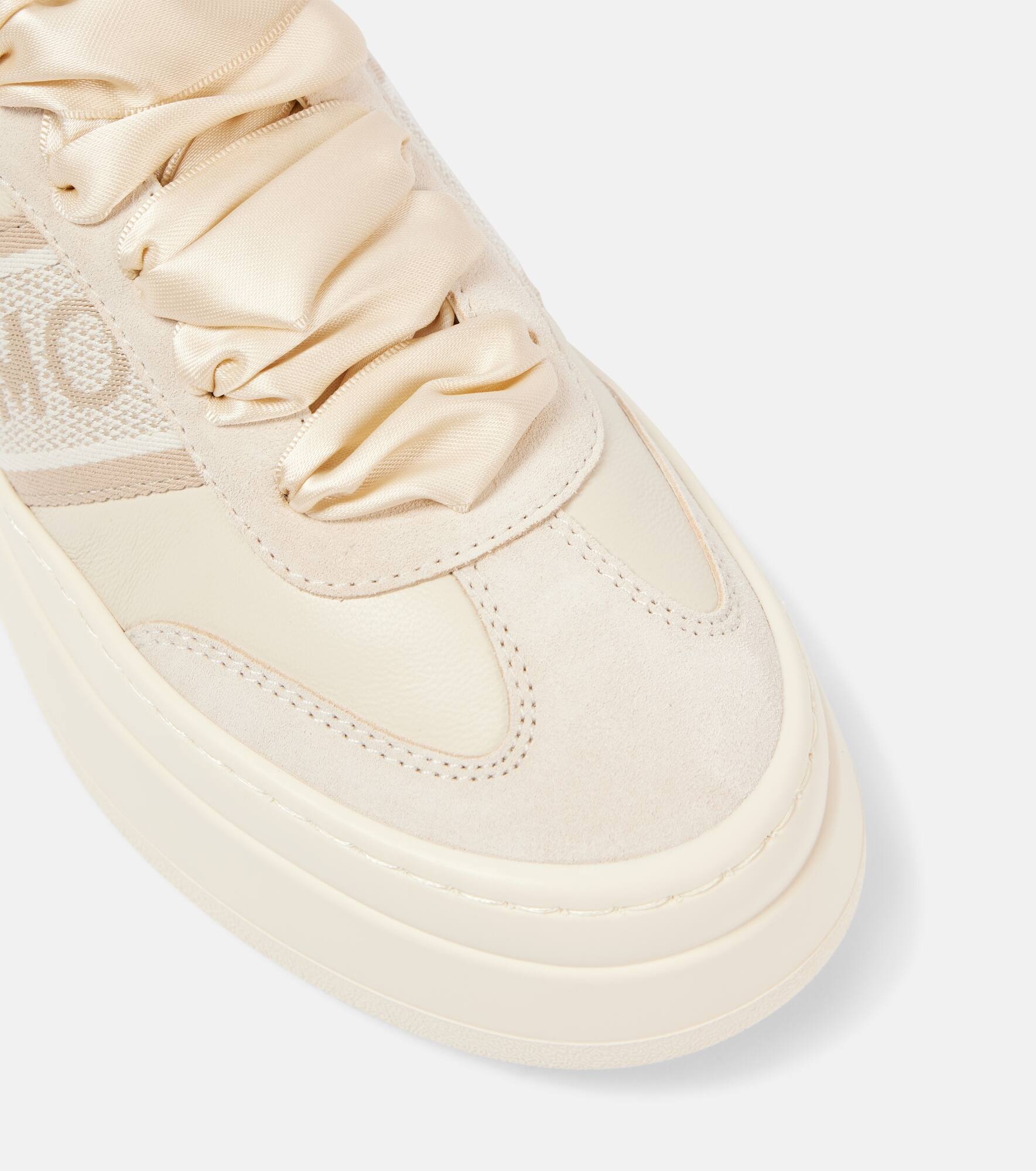 Suede-trimmed leather platform sneakers - 5
