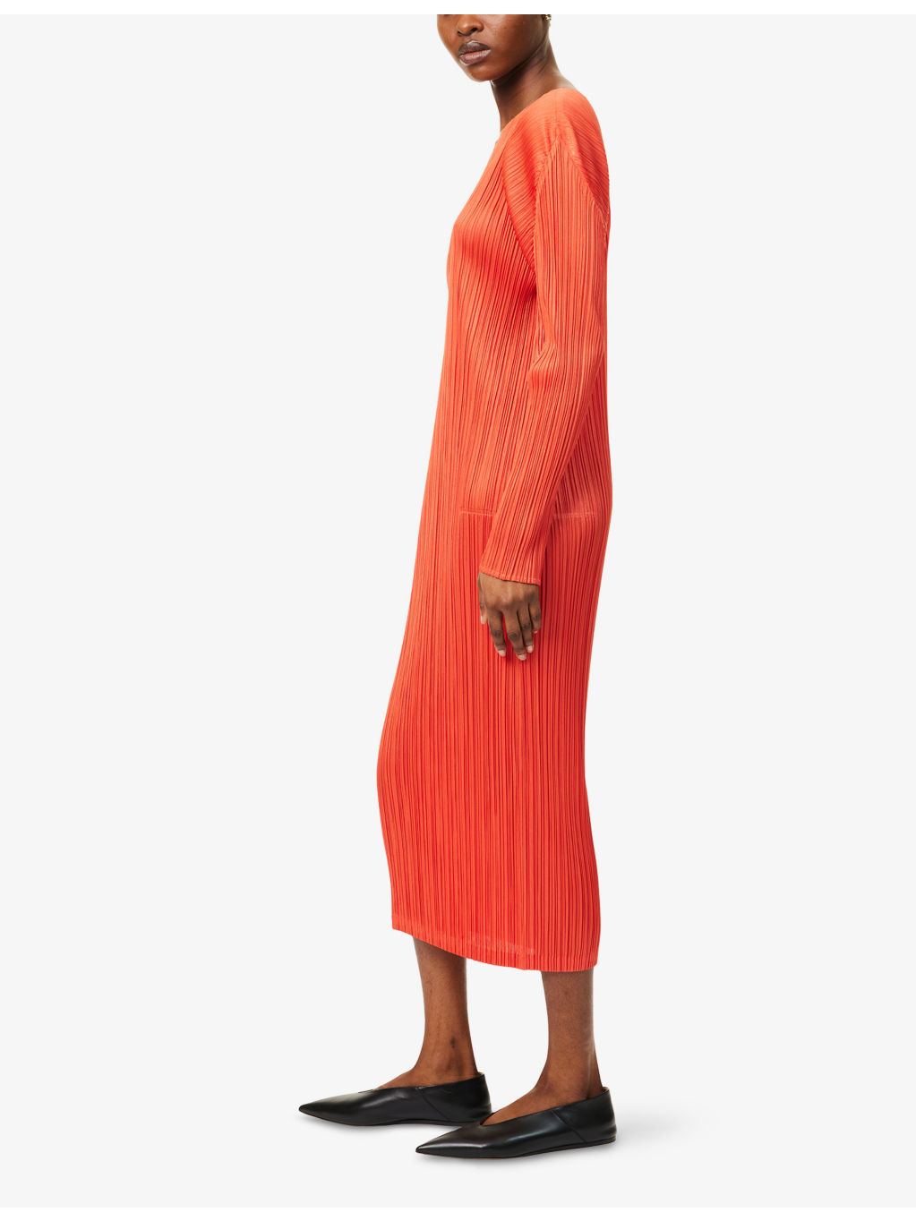 Long-Sleeve Pleat Knitted Midi Dress - 3