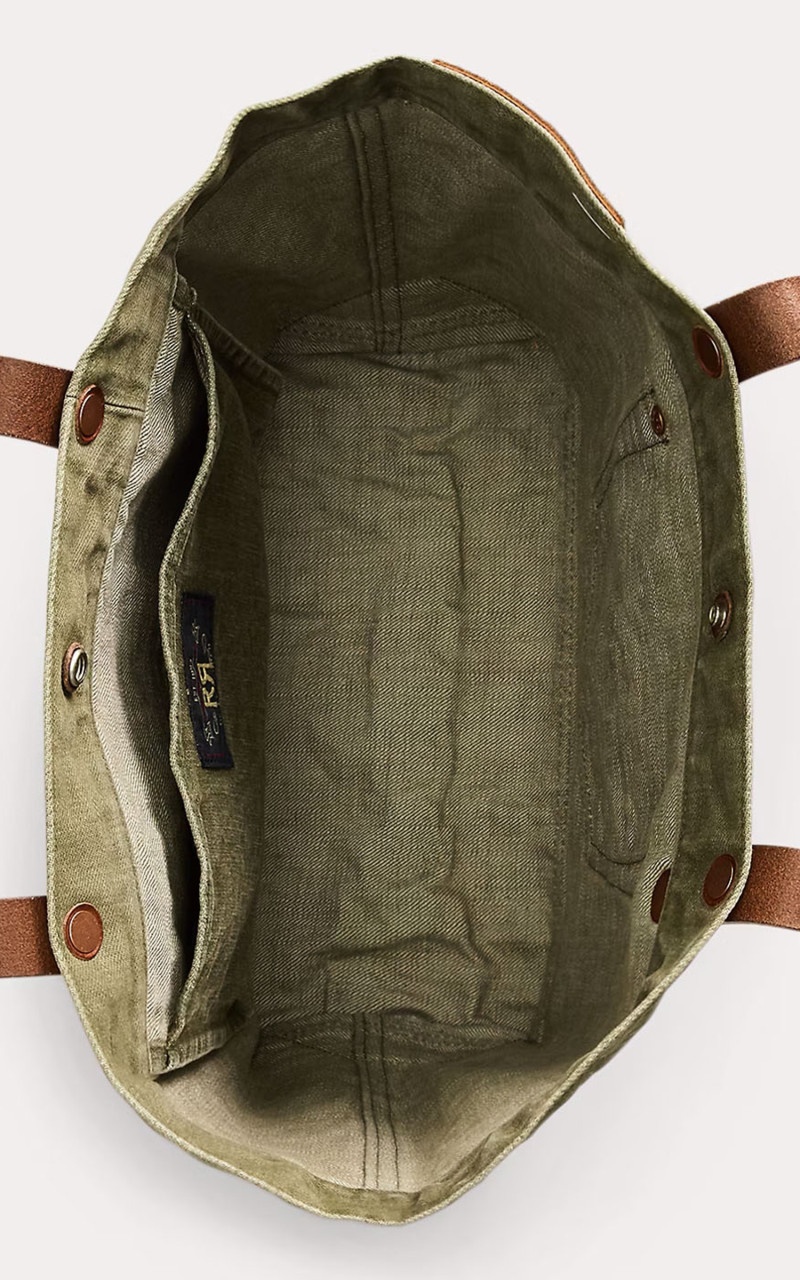 RRL by Ralph Lauren OLSEN LEATHER-TRIM TWILL TOTE OLIVE