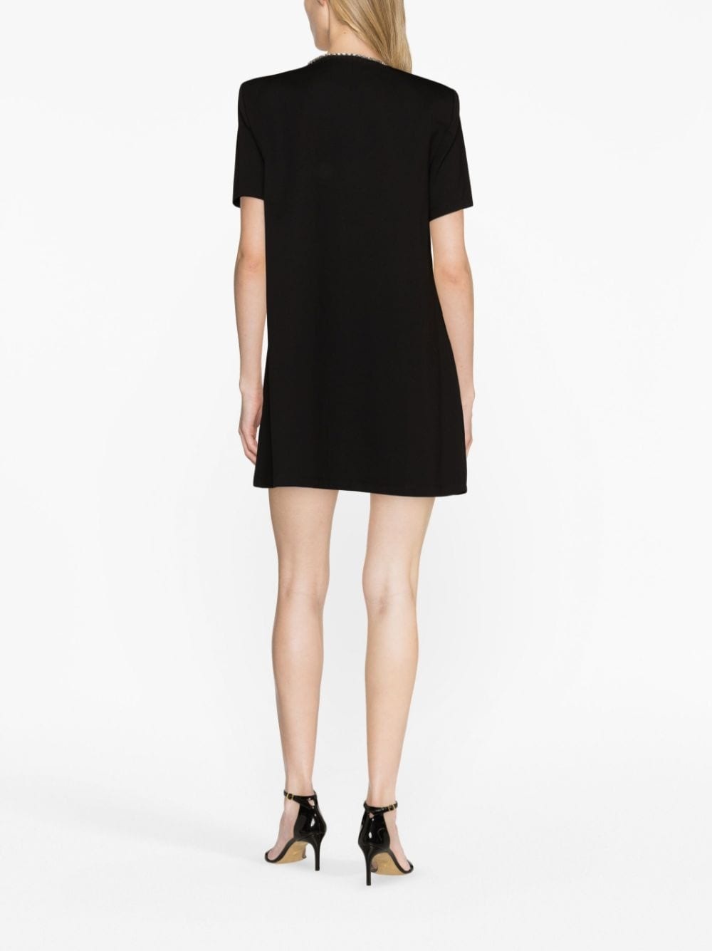 crystal bow V-neck minidress - 4
