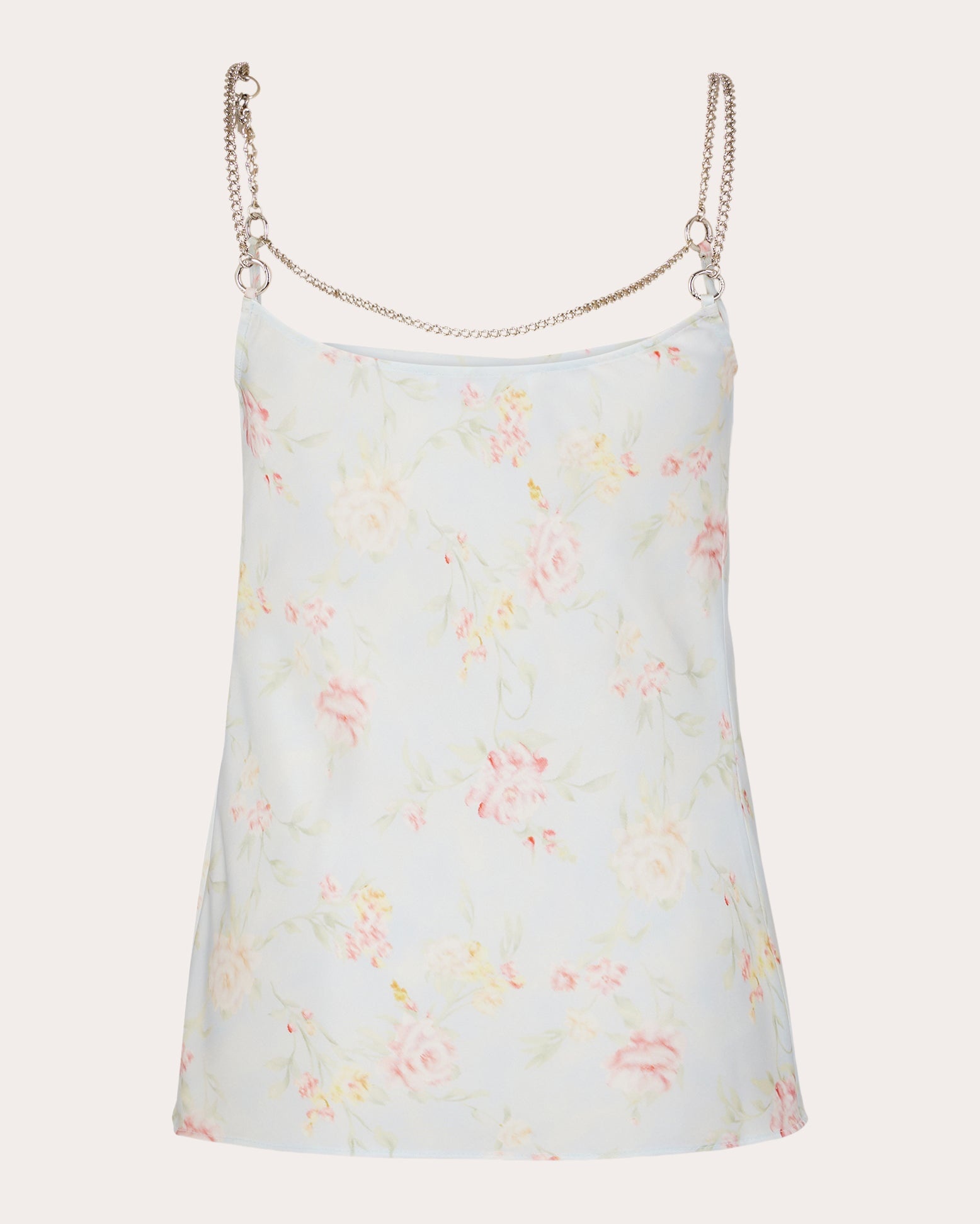 Floral Satin Chain Cowl Neck Tank Top - 2