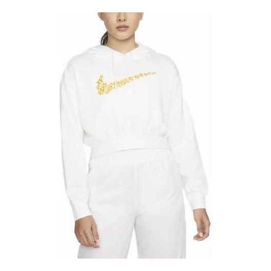 (WMNS) Nike Sportswear Logo Embroidered Loose Fleece Hoodie White DO7257-100 - 1