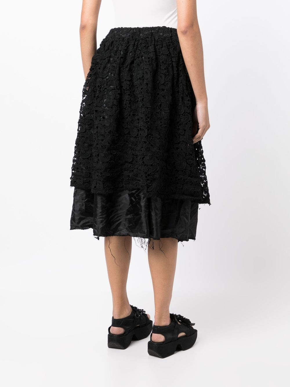 lace-detail layered midi skirt - 4